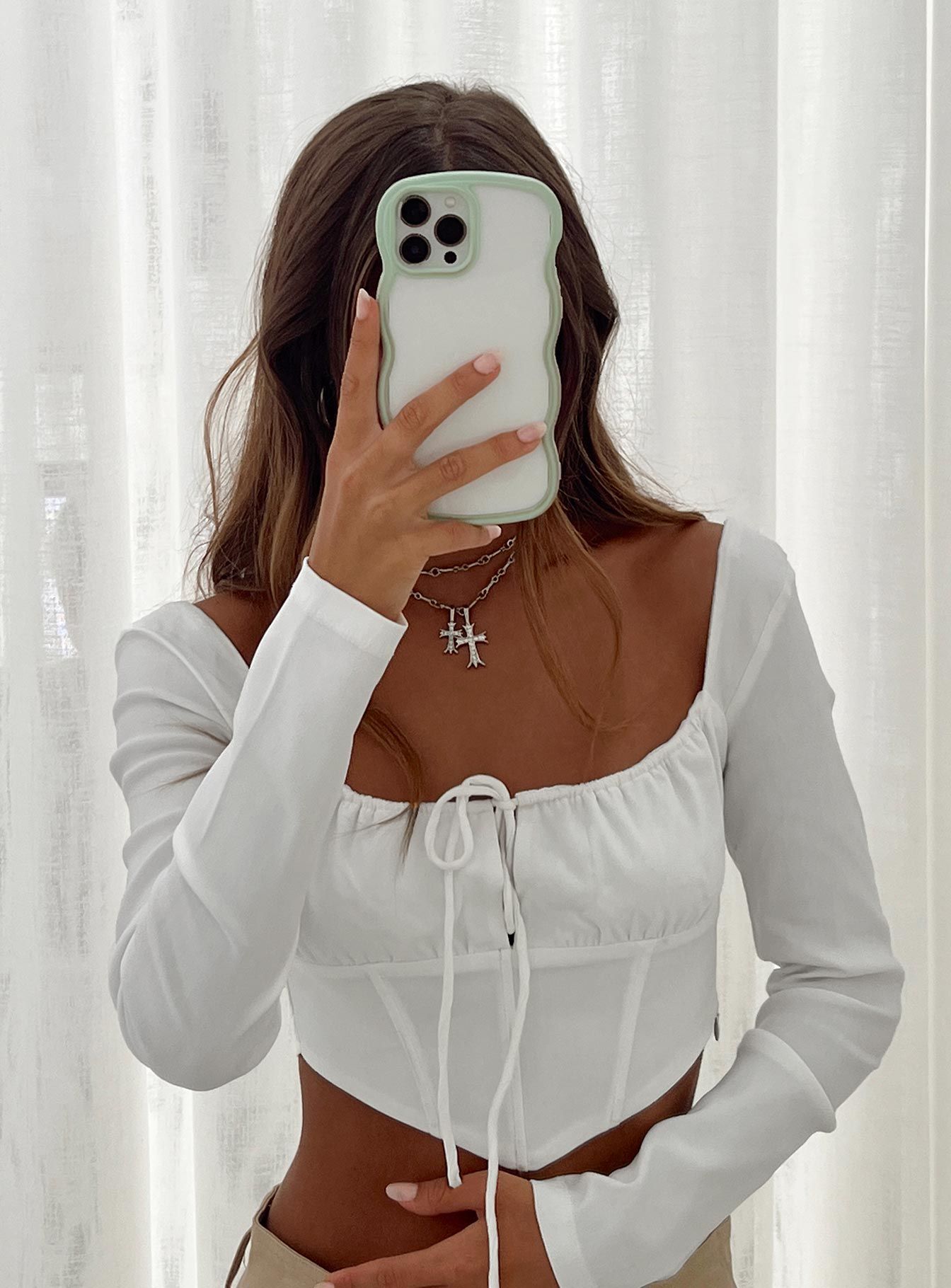 Boyce Long Sleeve Top White sold by Princess Polly