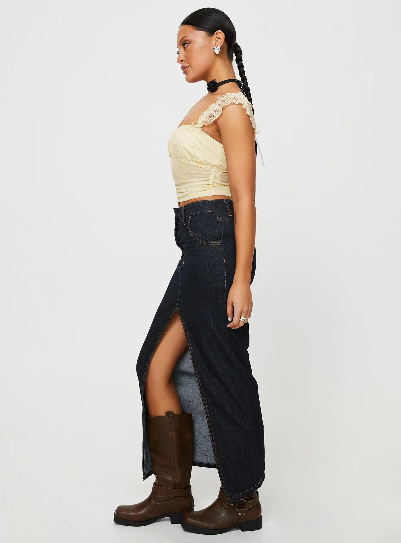 Barbara Split Midi Skirt Dark Denim sold by Princess Polly product image thumbnail 4