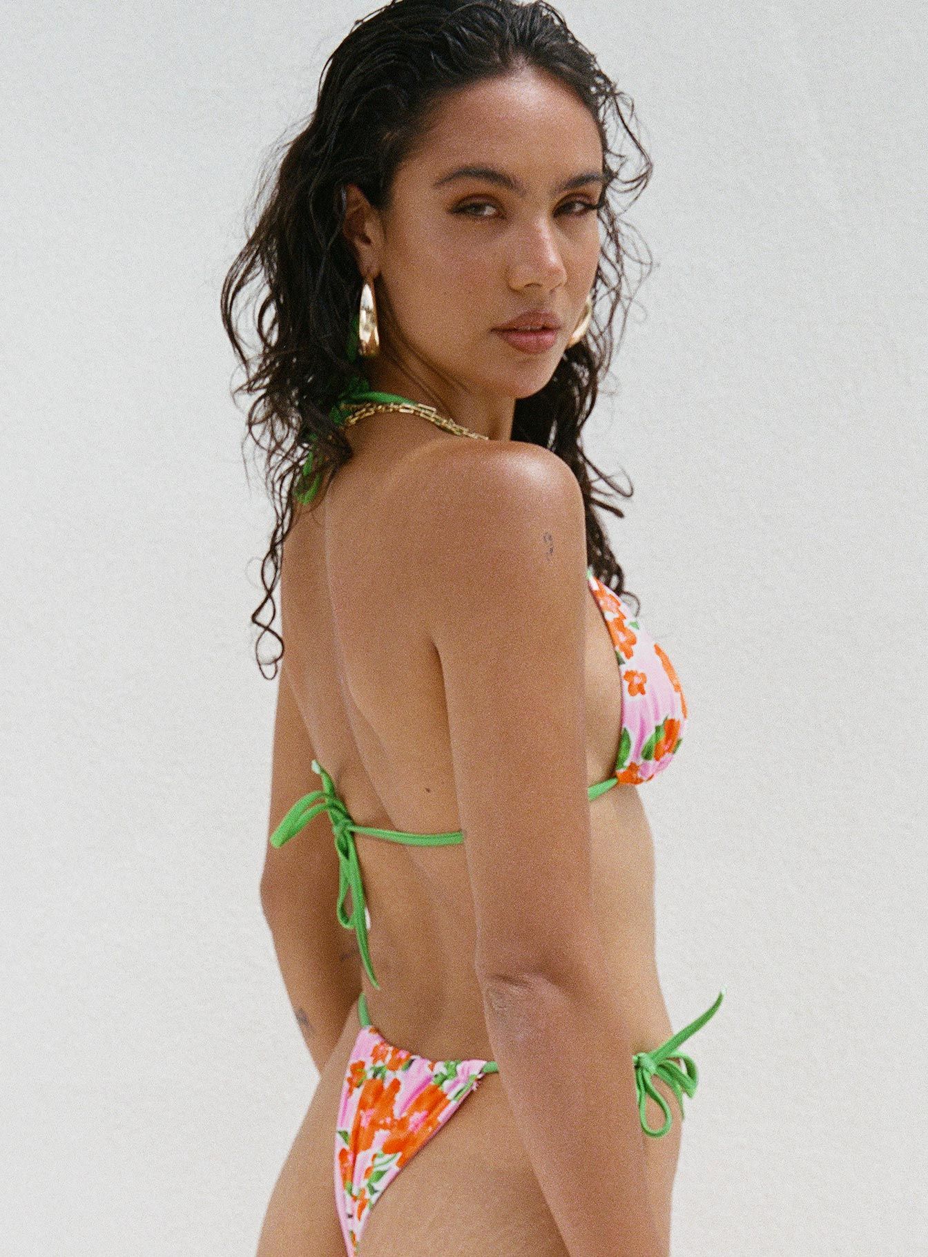 Jenner Triangle Bikini Top Green / Pink Floral sold by Princess Polly product image thumbnail 4