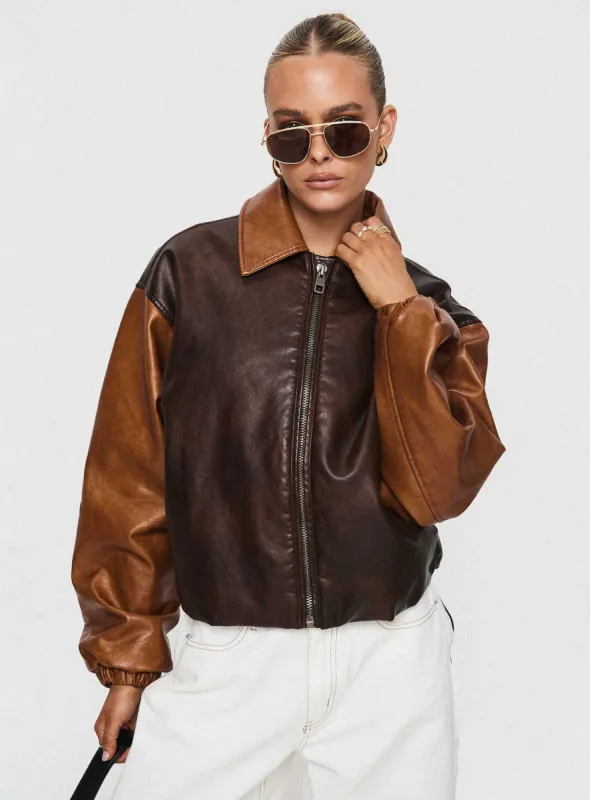 Nirvana Bomber Jacket Chocolate sold by Princess Polly