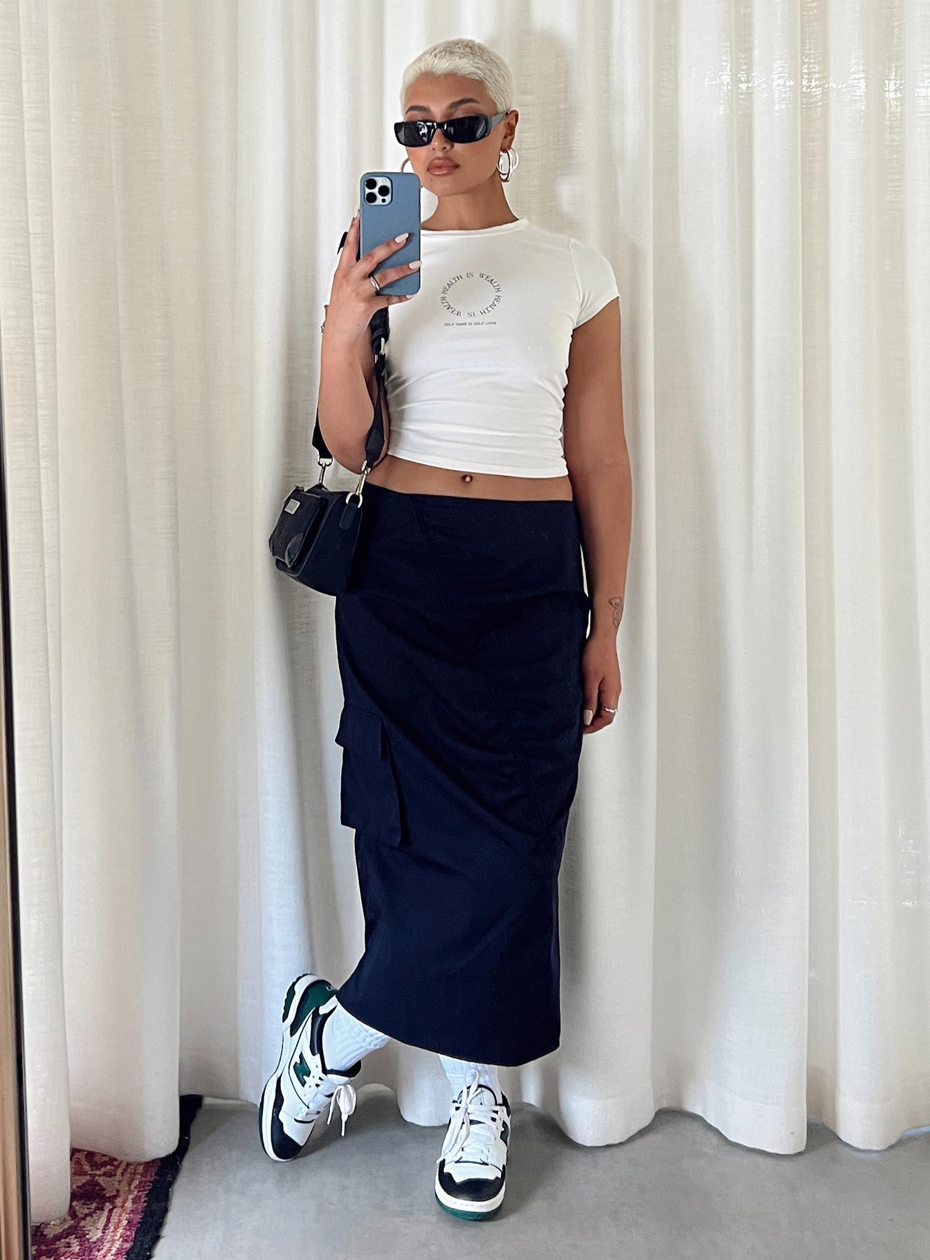 Motel Enore Skirt Navy sold by Princess Polly