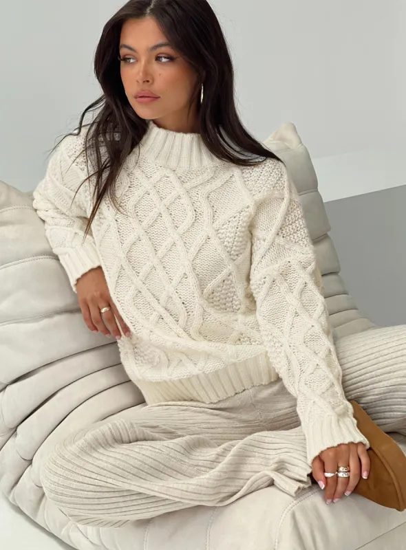 Lewin Cable Knit Sweater Beige sold by Princess Polly
