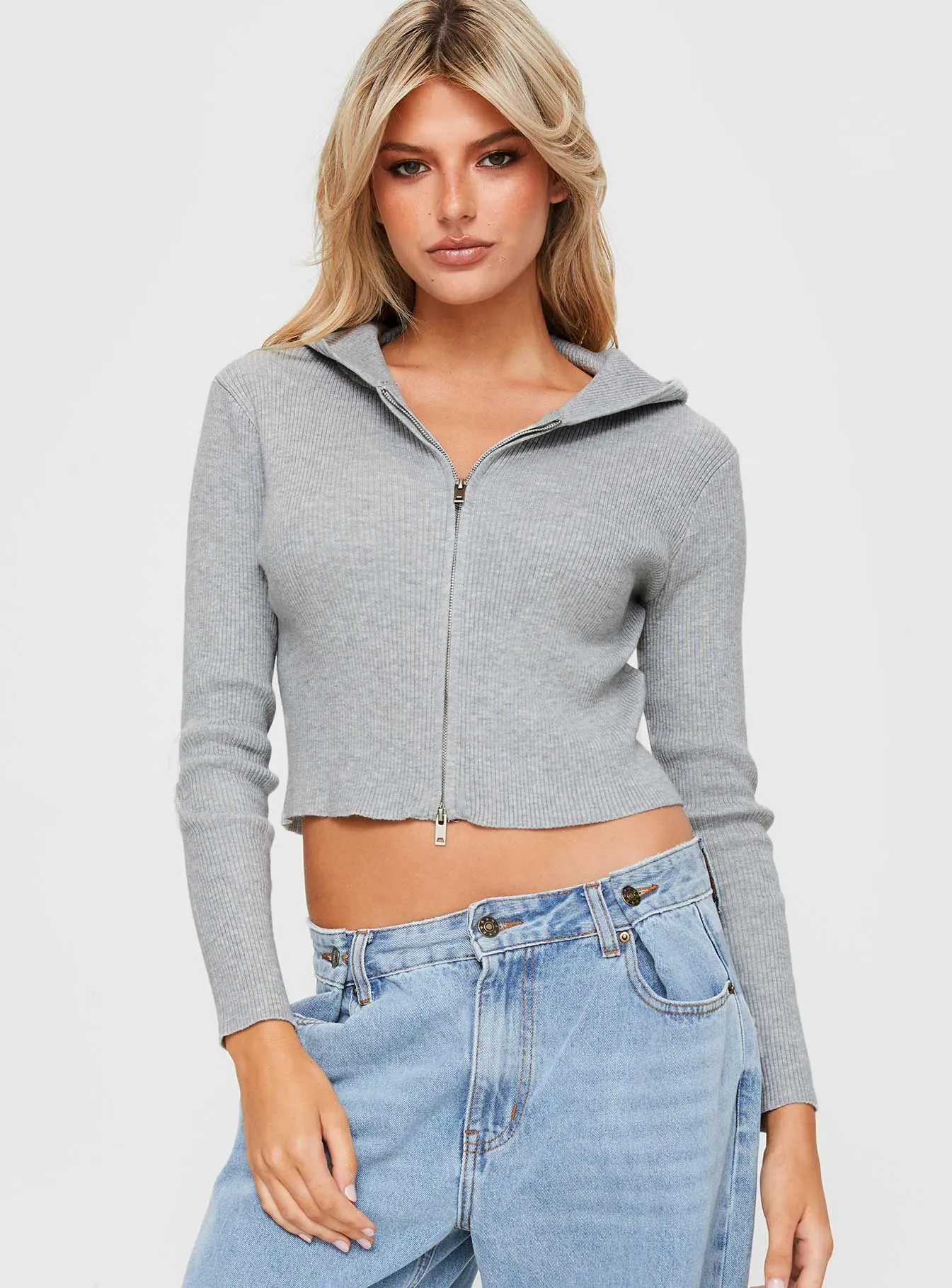 Cher Zip Up Knit Sweater Grey Marle sold by Princess Polly product image thumbnail 2