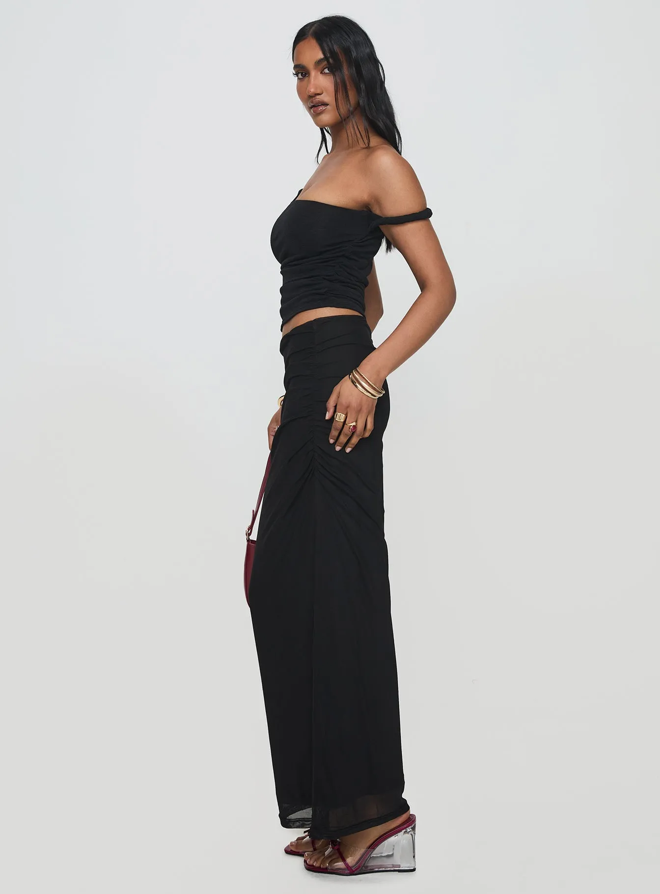 Mastermind Ruched Maxi Skirt Black sold by Princess Polly product image thumbnail 3