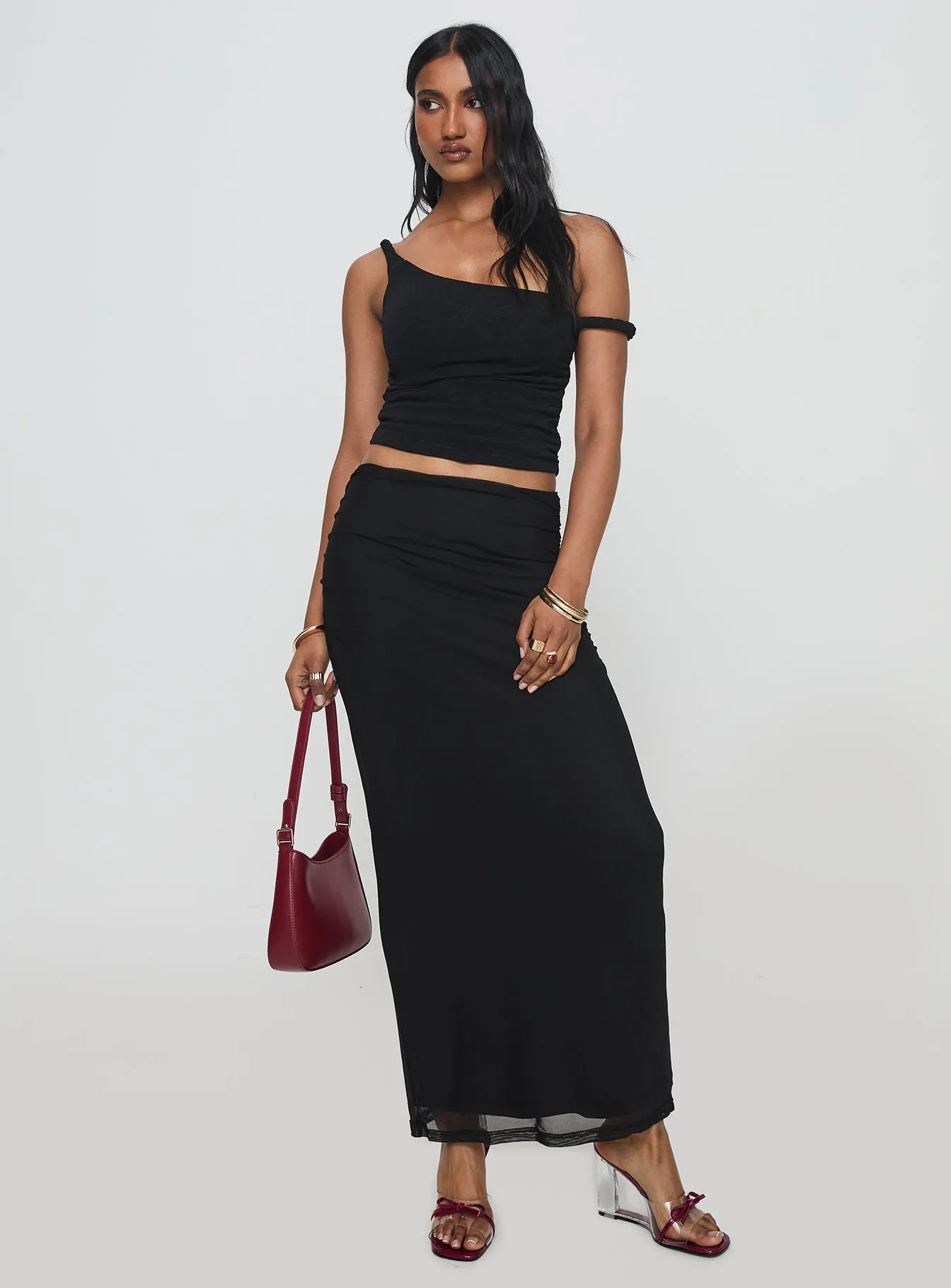 Mastermind Ruched Maxi Skirt Black sold by Princess Polly product image thumbnail 2
