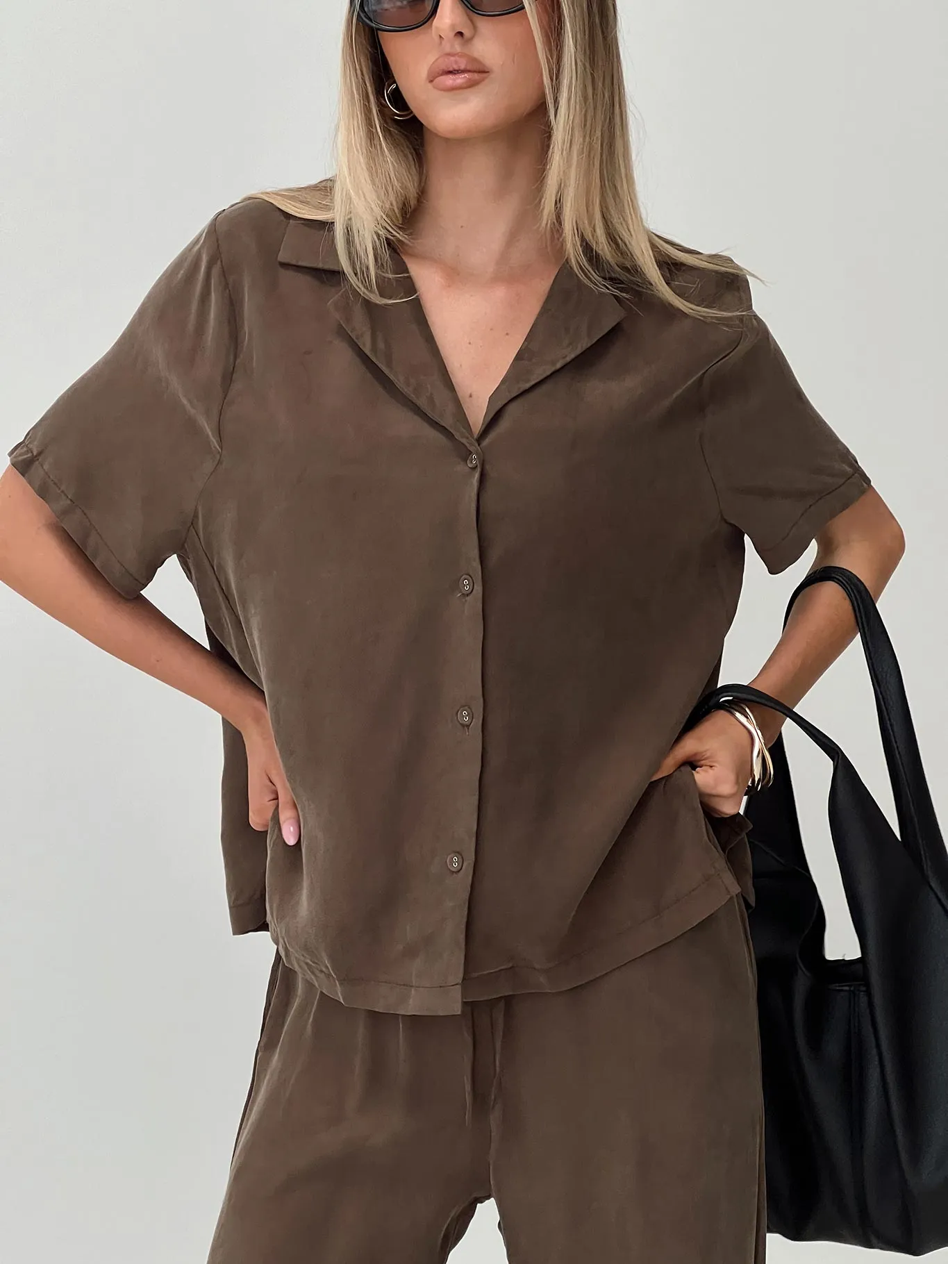 Tranquilis Shirt Brown sold by Princess Polly