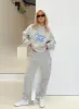 Princess Polly Track Pants Cursive Text Grey / Blue sold by Princess Polly