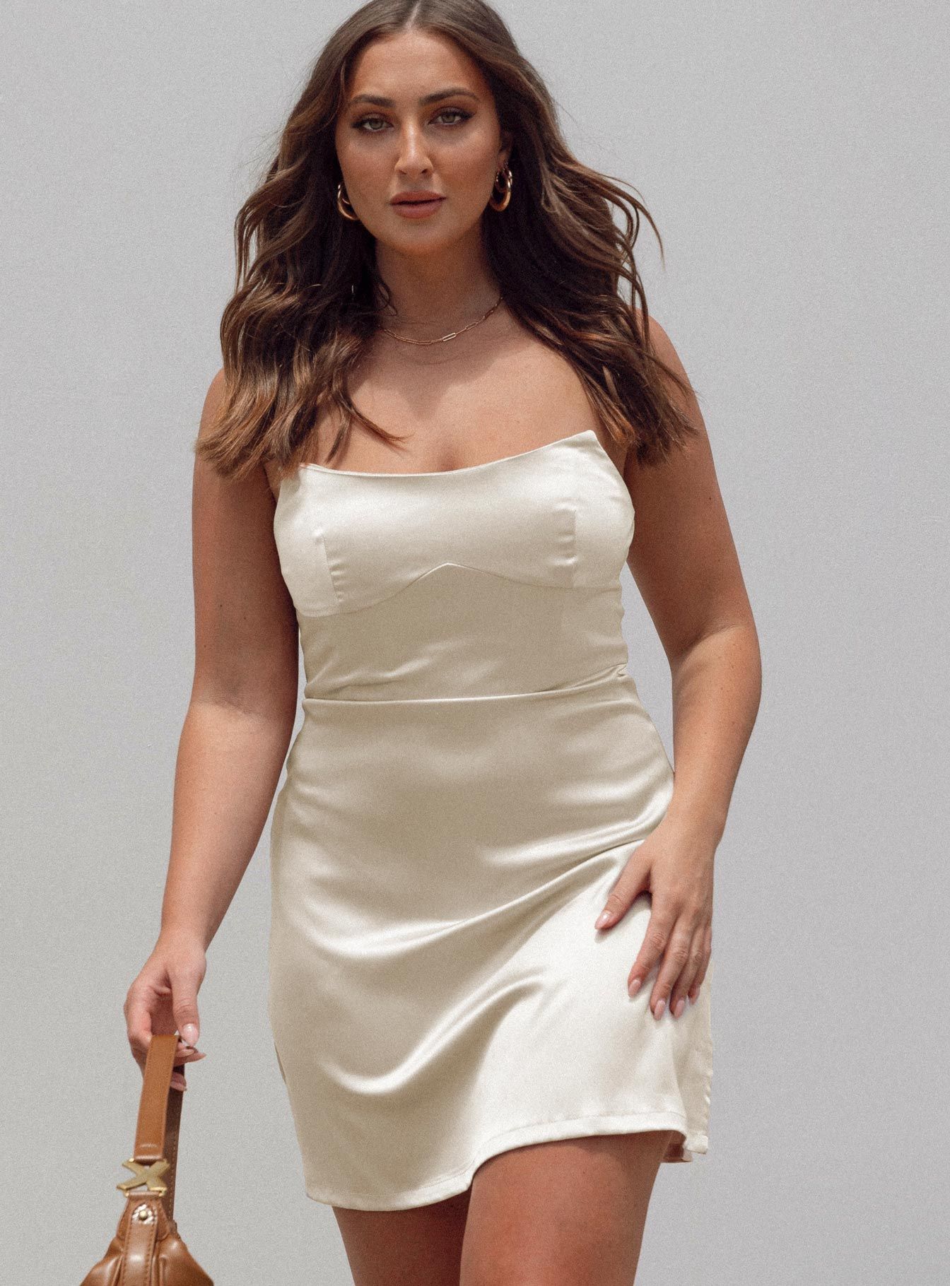 Belli Strapless Mini Dress Champagne sold by Princess Polly