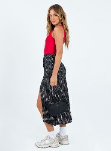 Mabel Midi Skirt Black Polka Dot sold by Princess Polly