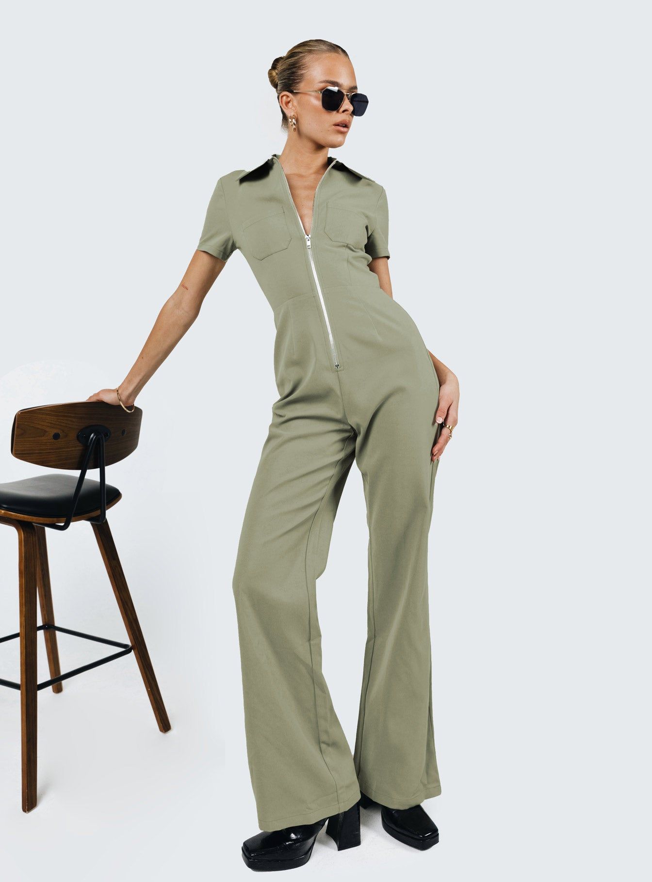 Loretta Jumpsuit Khaki sold by Princess Polly