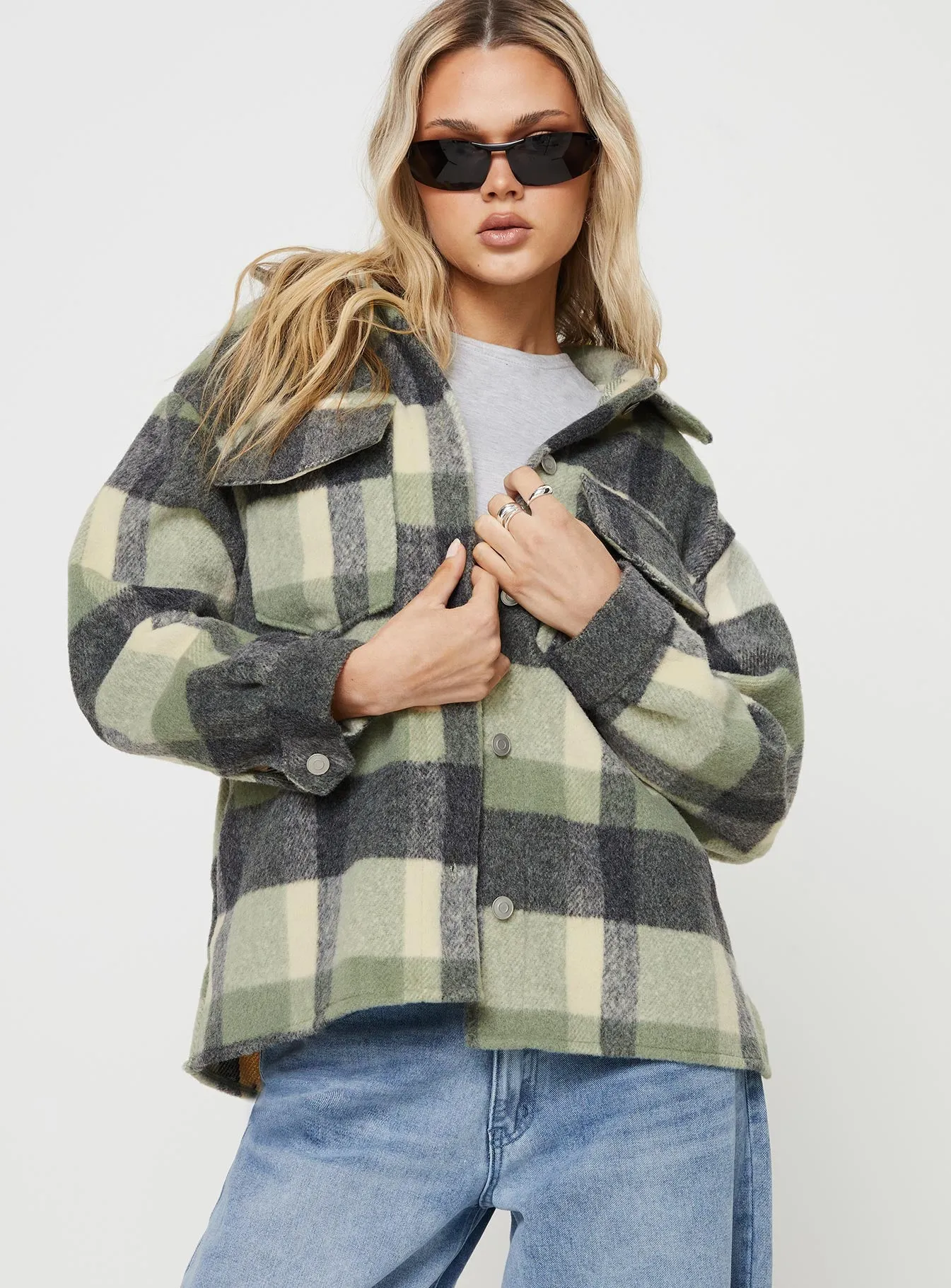Veera Plaid Shacket Sage sold by Princess Polly product image thumbnail 4