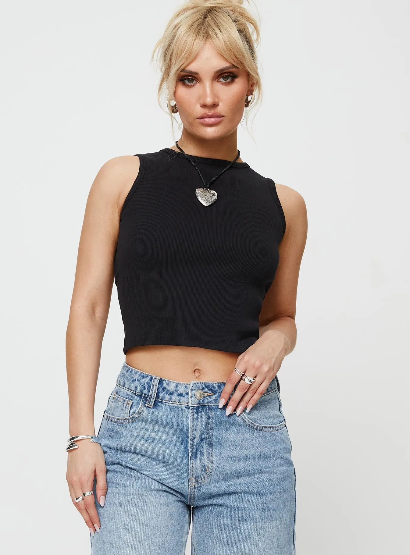 Haina Open Back Tank Top Black sold by Princess Polly product image thumbnail 2