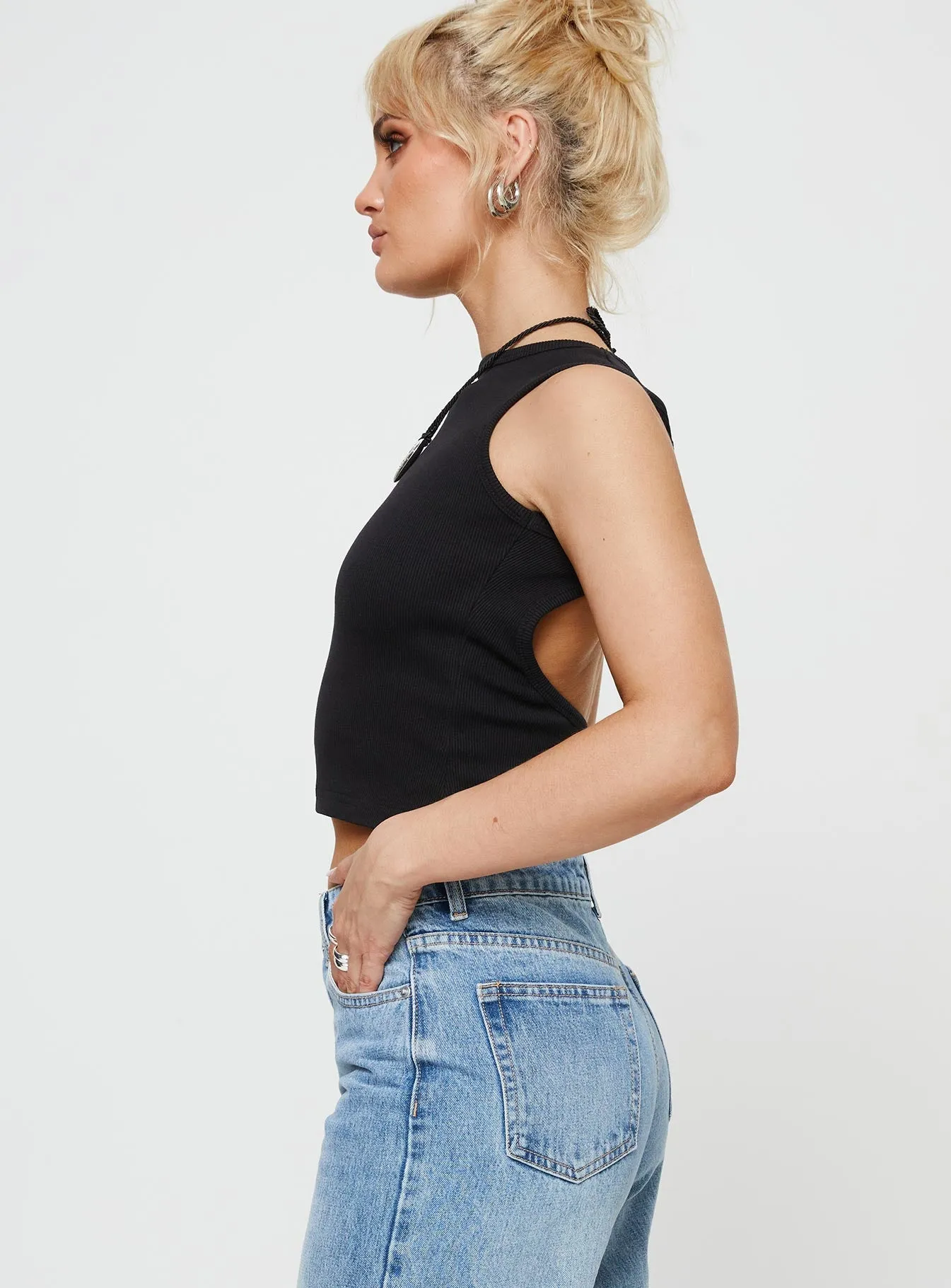 Haina Open Back Tank Top Black sold by Princess Polly product image thumbnail 4