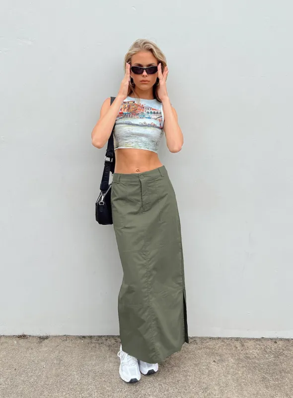 Devine Cargo Maxi Skirt Khaki sold by Princess Polly