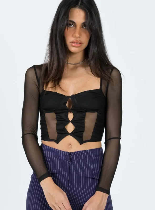 Zeena Long Sleeve Mesh Corset Black sold by Princess Polly