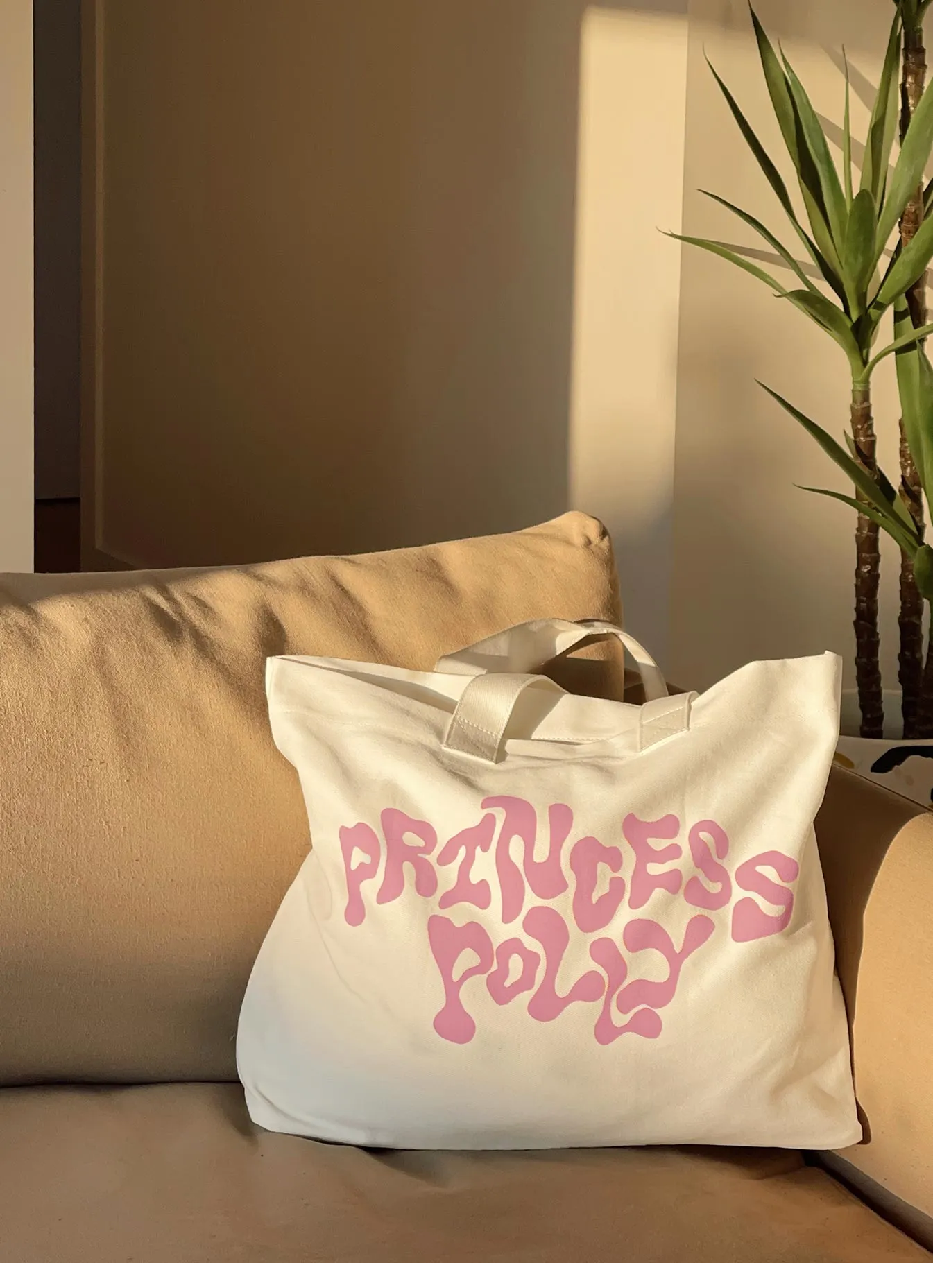 Princess Polly Tote Bag Squiggle Text White / Pink sold by Princess Polly