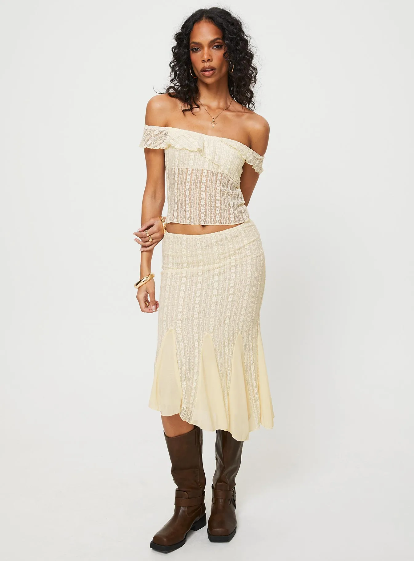 Betharia Midi Skirt Cream sold by Princess Polly product image thumbnail 2