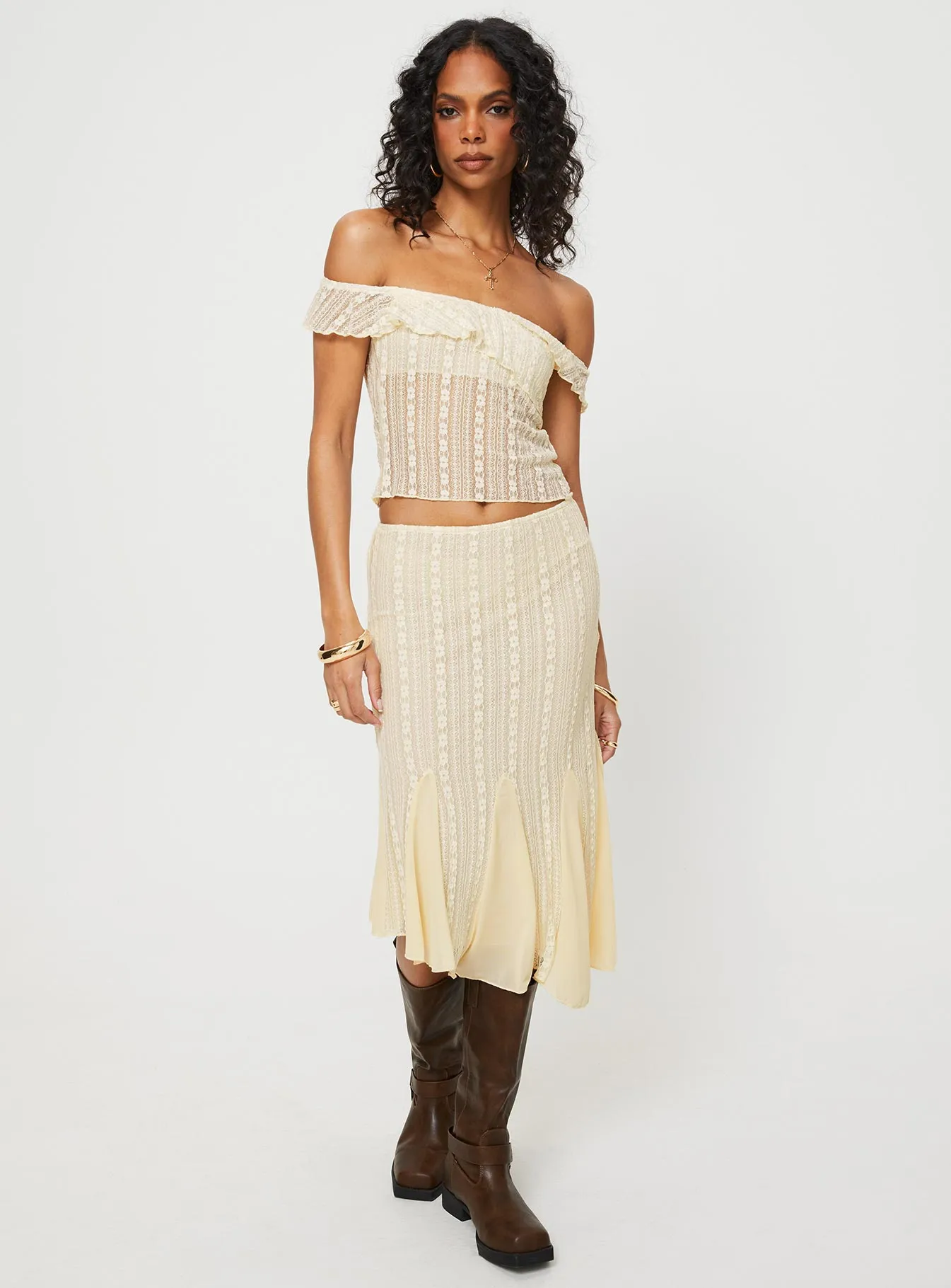Betharia Midi Skirt Cream sold by Princess Polly product image thumbnail 3