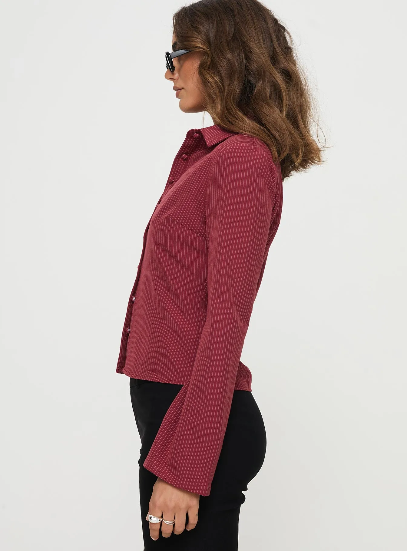 Anni Pinstripe Shirt Red sold by Princess Polly product image thumbnail 4