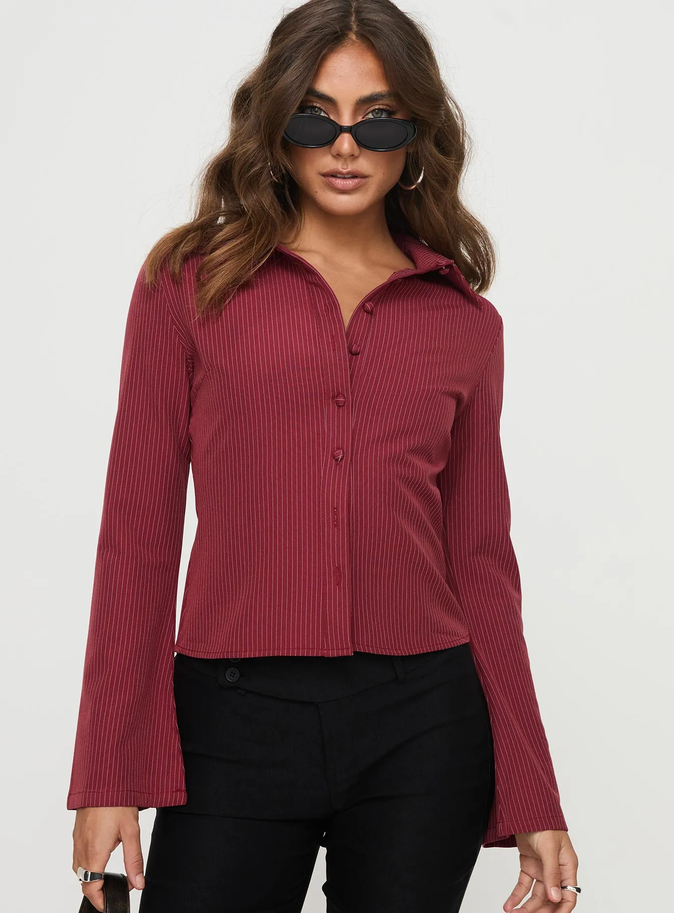 Anni Pinstripe Shirt Red sold by Princess Polly product image thumbnail 2