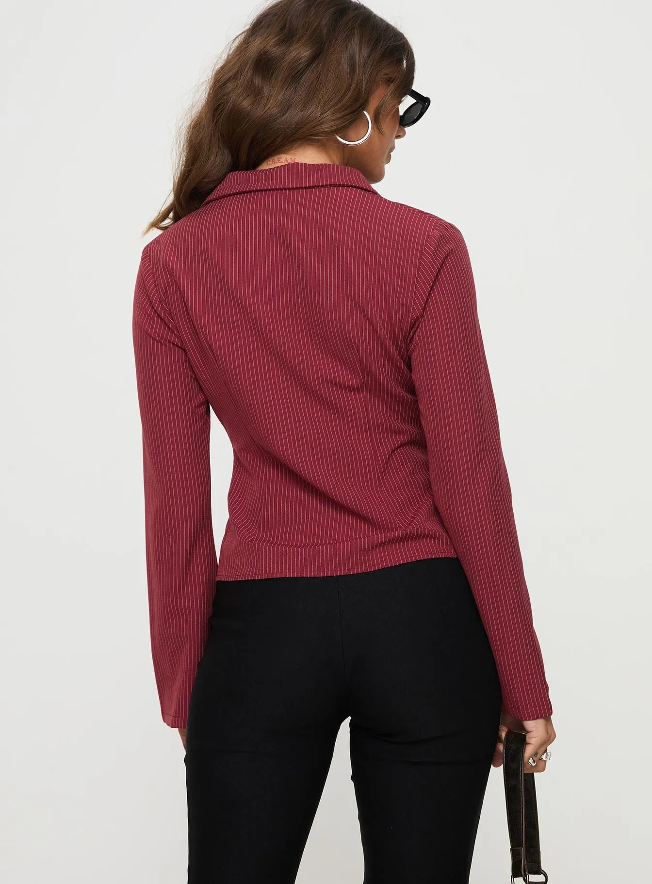 Anni Pinstripe Shirt Red sold by Princess Polly product image thumbnail 5