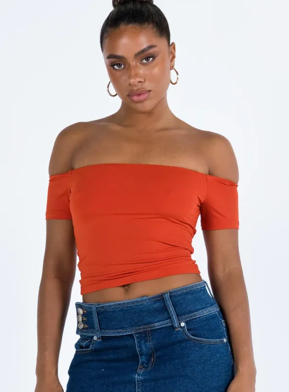 Dalya Off The Shoulder Top Red sold by Princess Polly