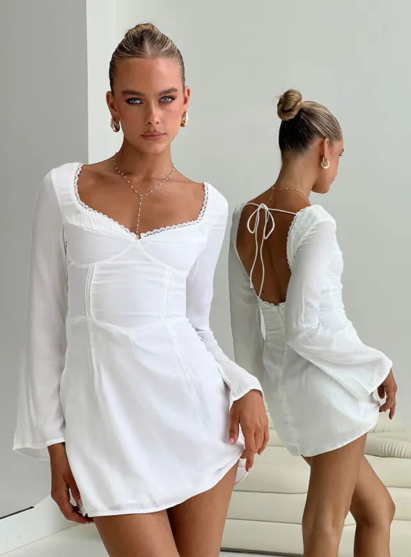 Lyna Long Sleeve Mini Dress White sold by Princess Polly