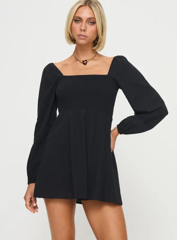 Summer Nights Long Sleeve Mini Dress Black sold by Princess Polly
