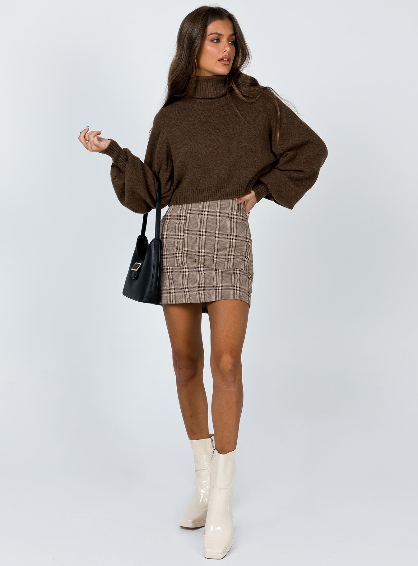 Zahara Cropped Turtleneck Sweater Brown sold by Princess Polly product image thumbnail 3