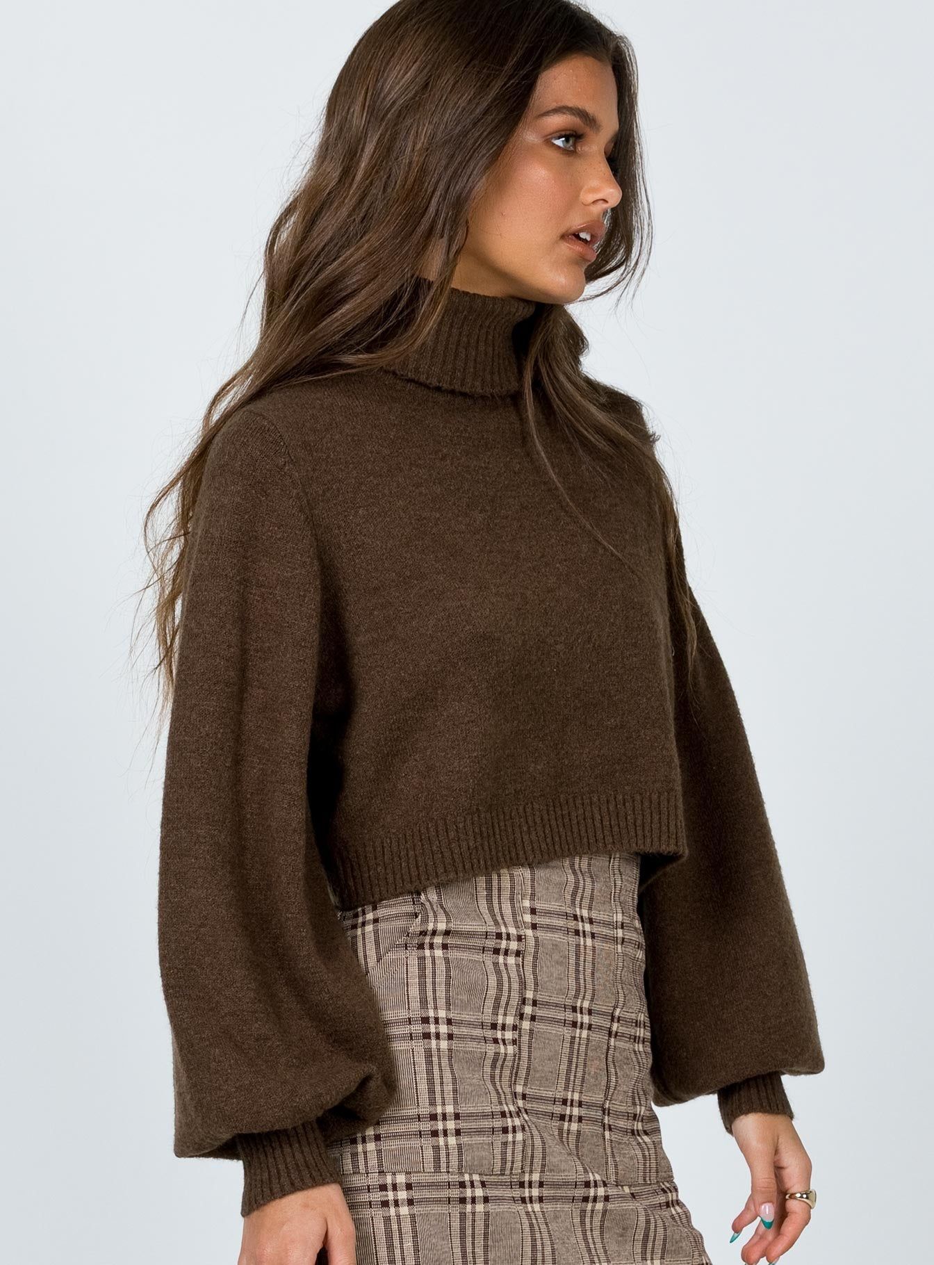 Zahara Cropped Turtleneck Sweater Brown sold by Princess Polly product image thumbnail 4