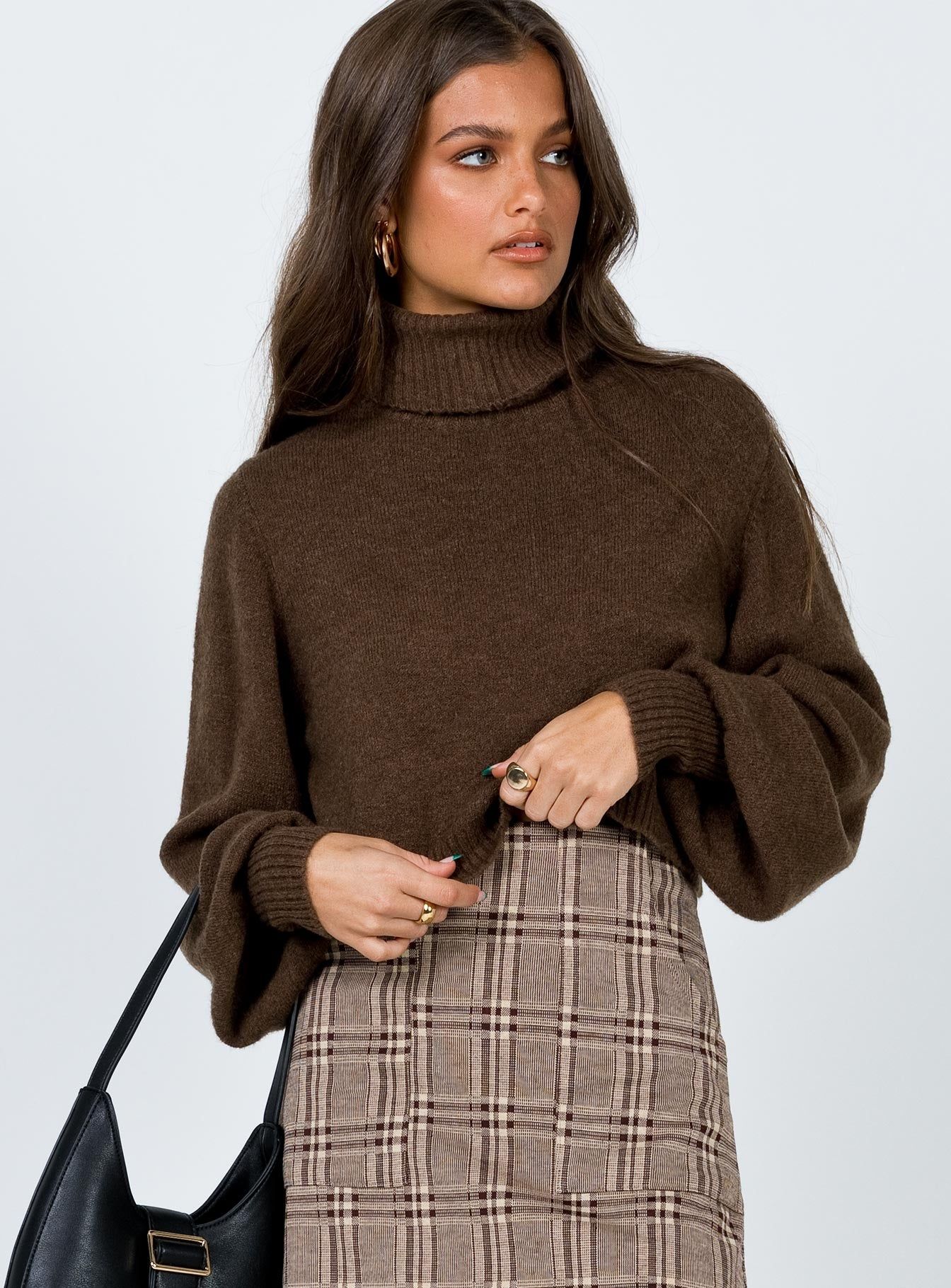 Zahara Cropped Turtleneck Sweater Brown sold by Princess Polly product image thumbnail 2