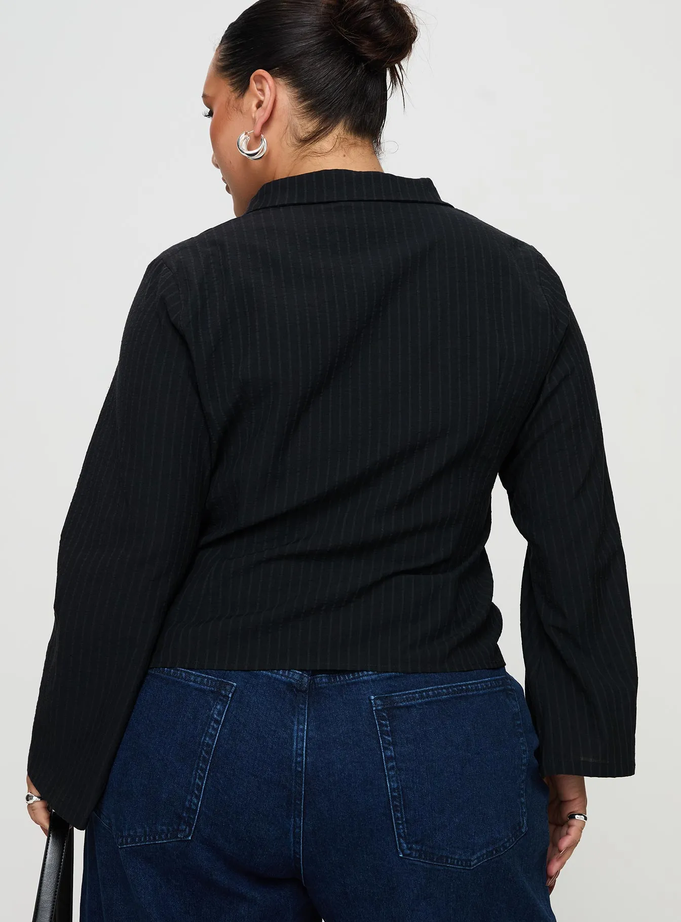 Anni Pinstripe Shirt Black Curve sold by Princess Polly product image thumbnail 5