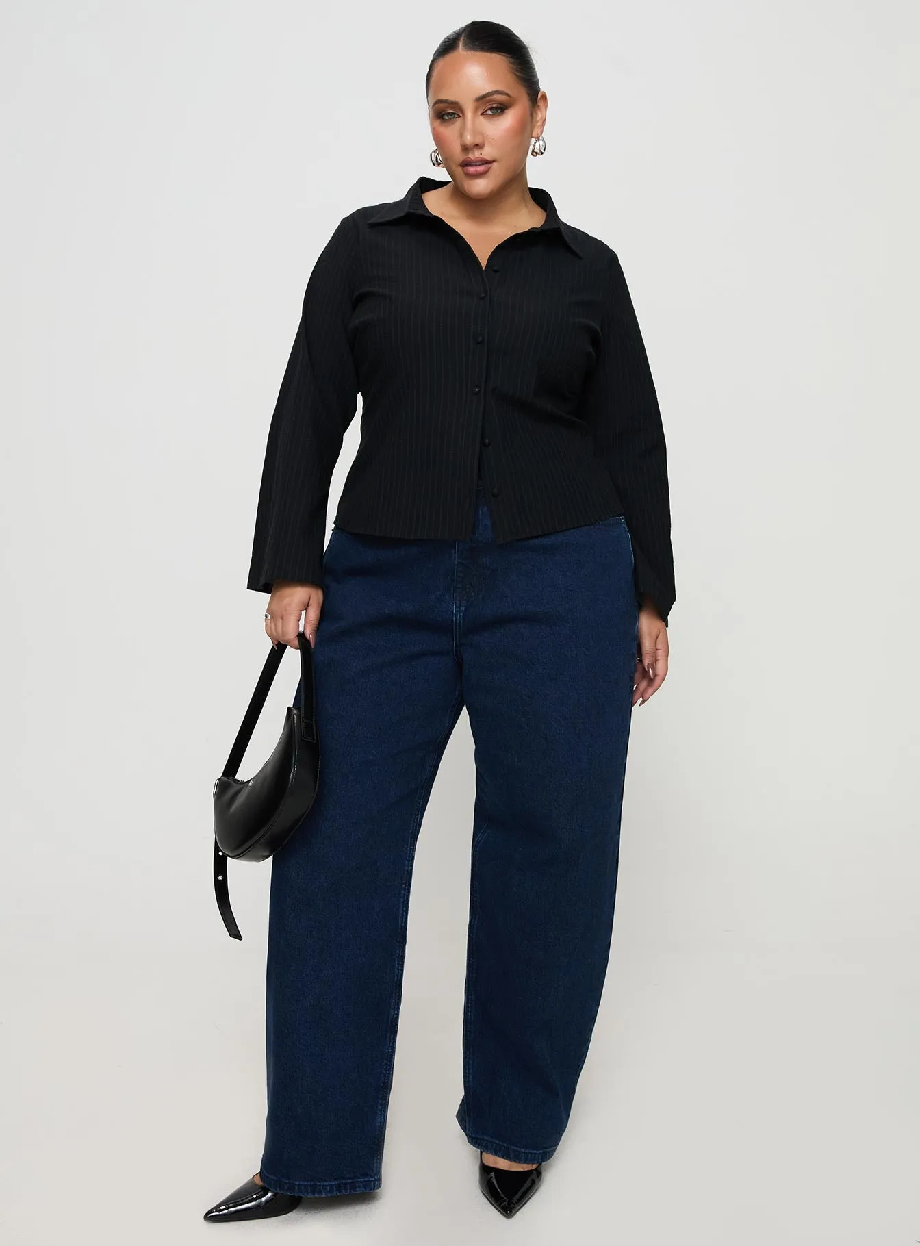 Anni Pinstripe Shirt Black Curve sold by Princess Polly product image thumbnail 3