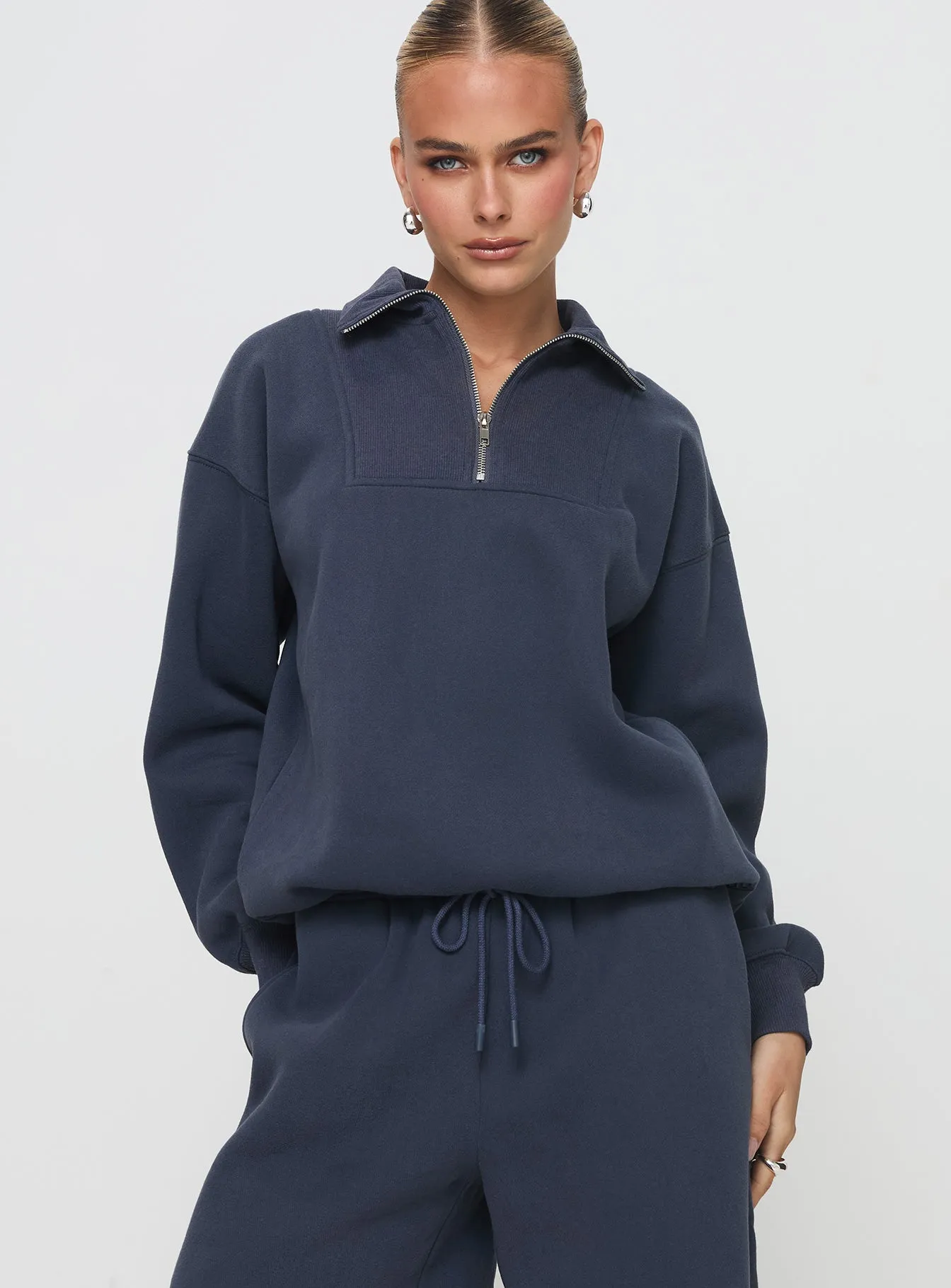 Dream Fleece Quarter Zip Sweatshirt Navy sold by Princess Polly product image thumbnail 2