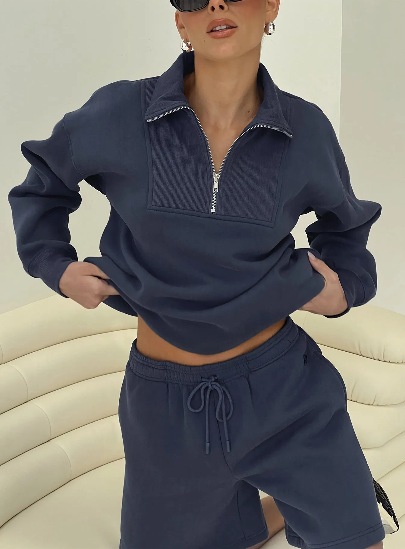 Dream Fleece Quarter Zip Sweatshirt Navy sold by Princess Polly