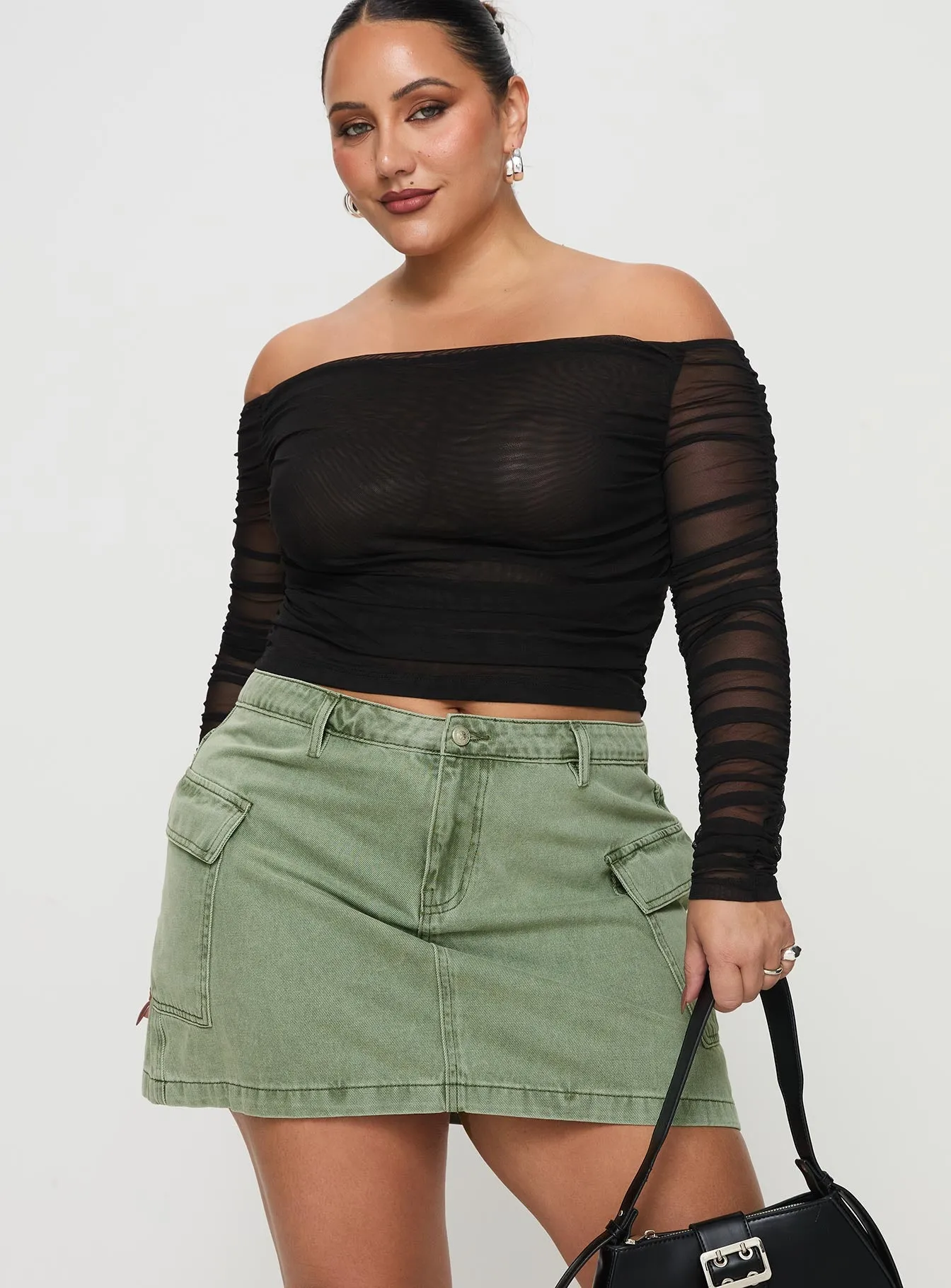 Zakai Cargo Denim Mini Skirt Green Curve sold by Princess Polly product image thumbnail 2
