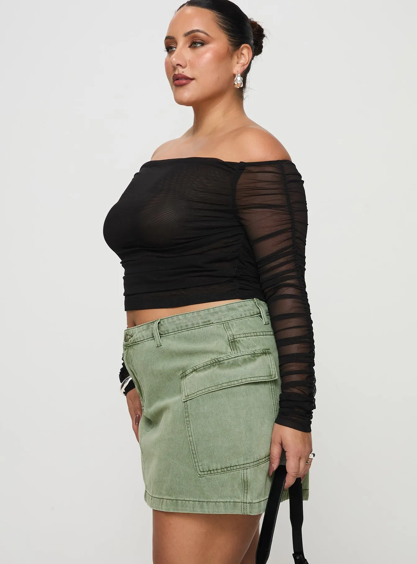 Zakai Cargo Denim Mini Skirt Green Curve sold by Princess Polly product image thumbnail 4