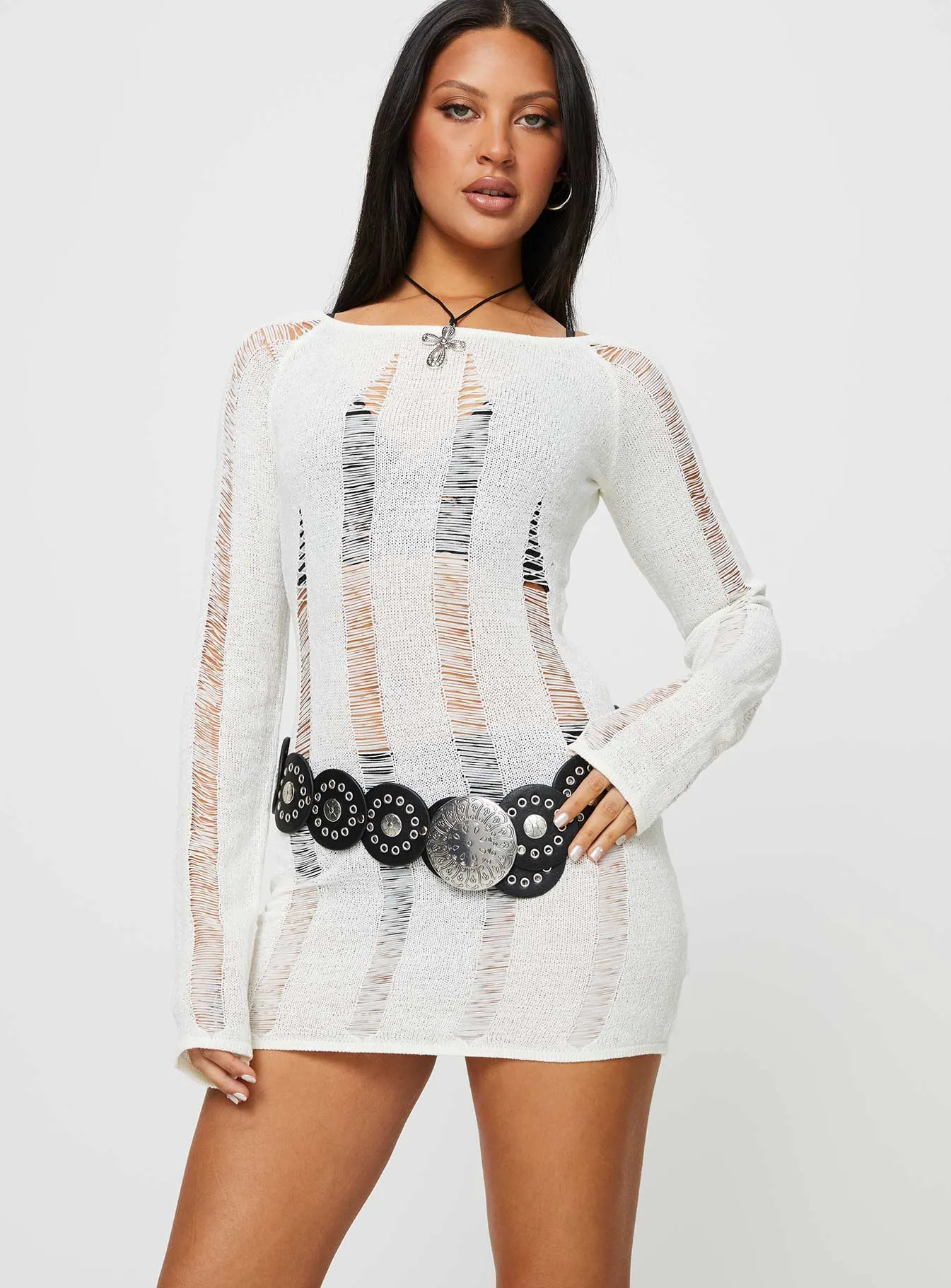 Regie Long Sleeve Mini Dress White sold by Princess Polly product image thumbnail 2