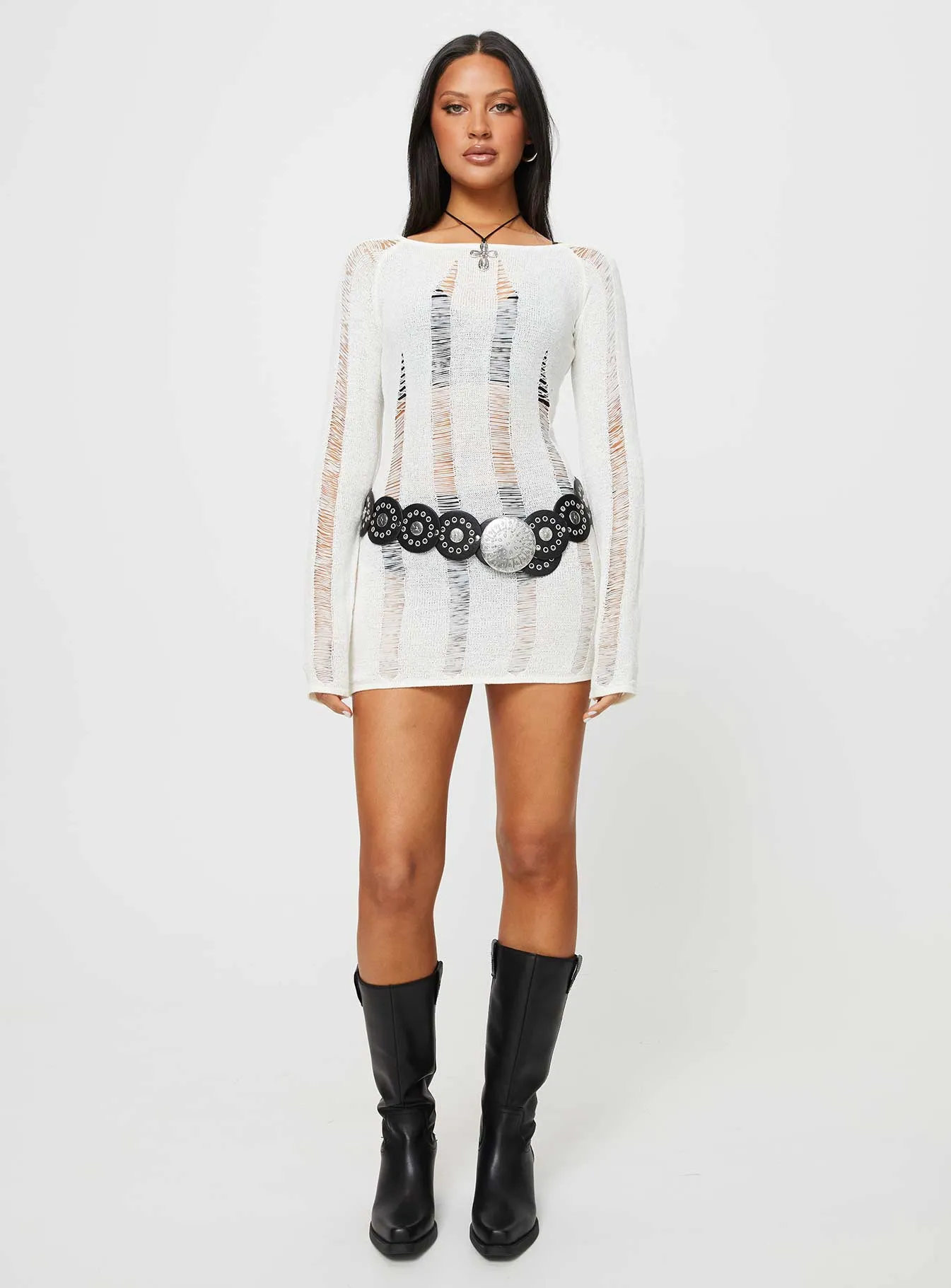 Regie Long Sleeve Mini Dress White sold by Princess Polly product image thumbnail 3