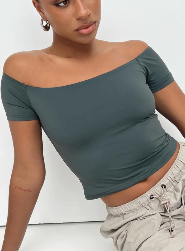 Dalya Off The Shoulder Top Steel sold by Princess Polly