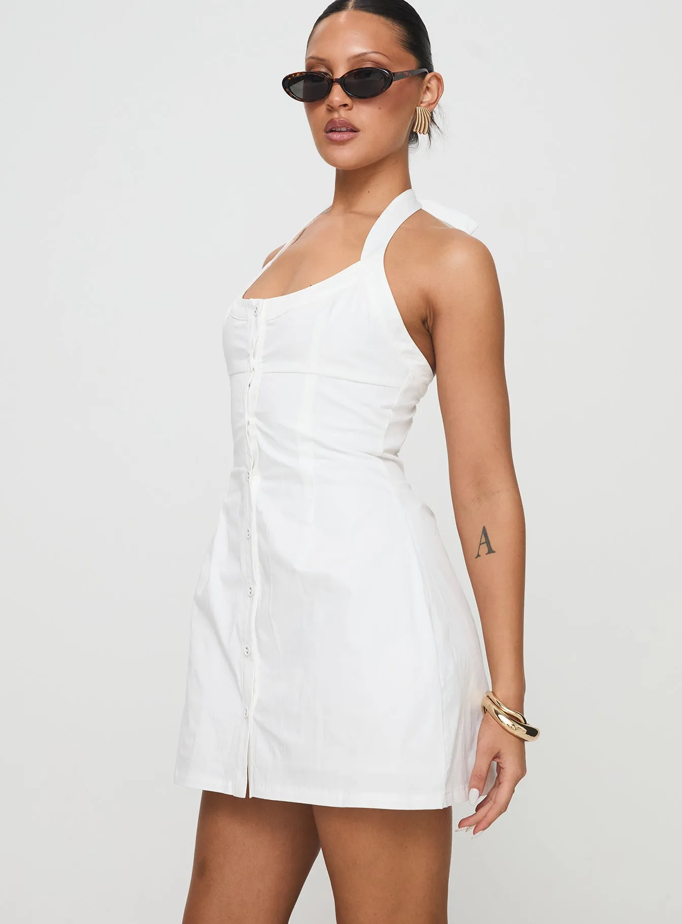 Mallorie Halter Mini Dress White sold by Princess Polly product image thumbnail 4