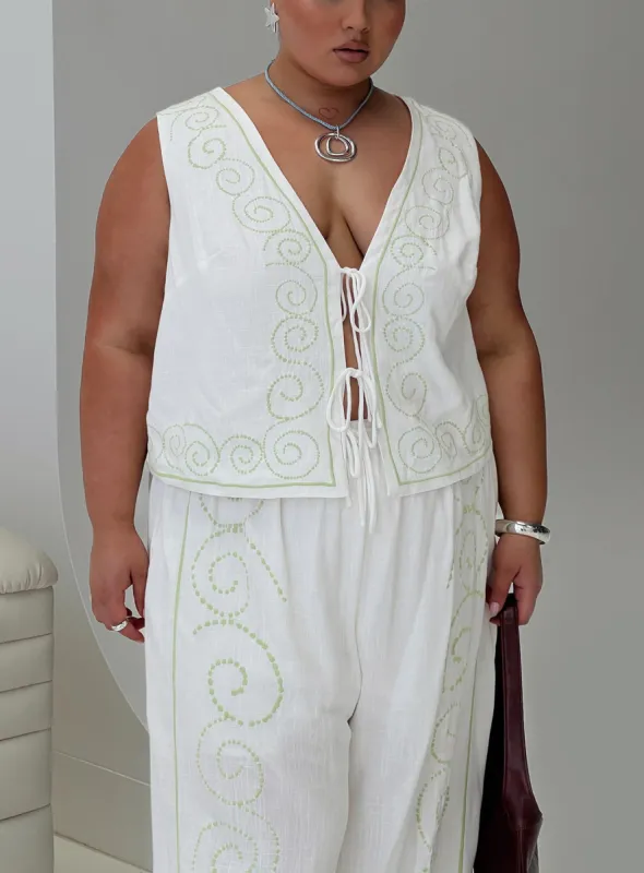 Kindred Tie Top White / Green Curve sold by Princess Polly