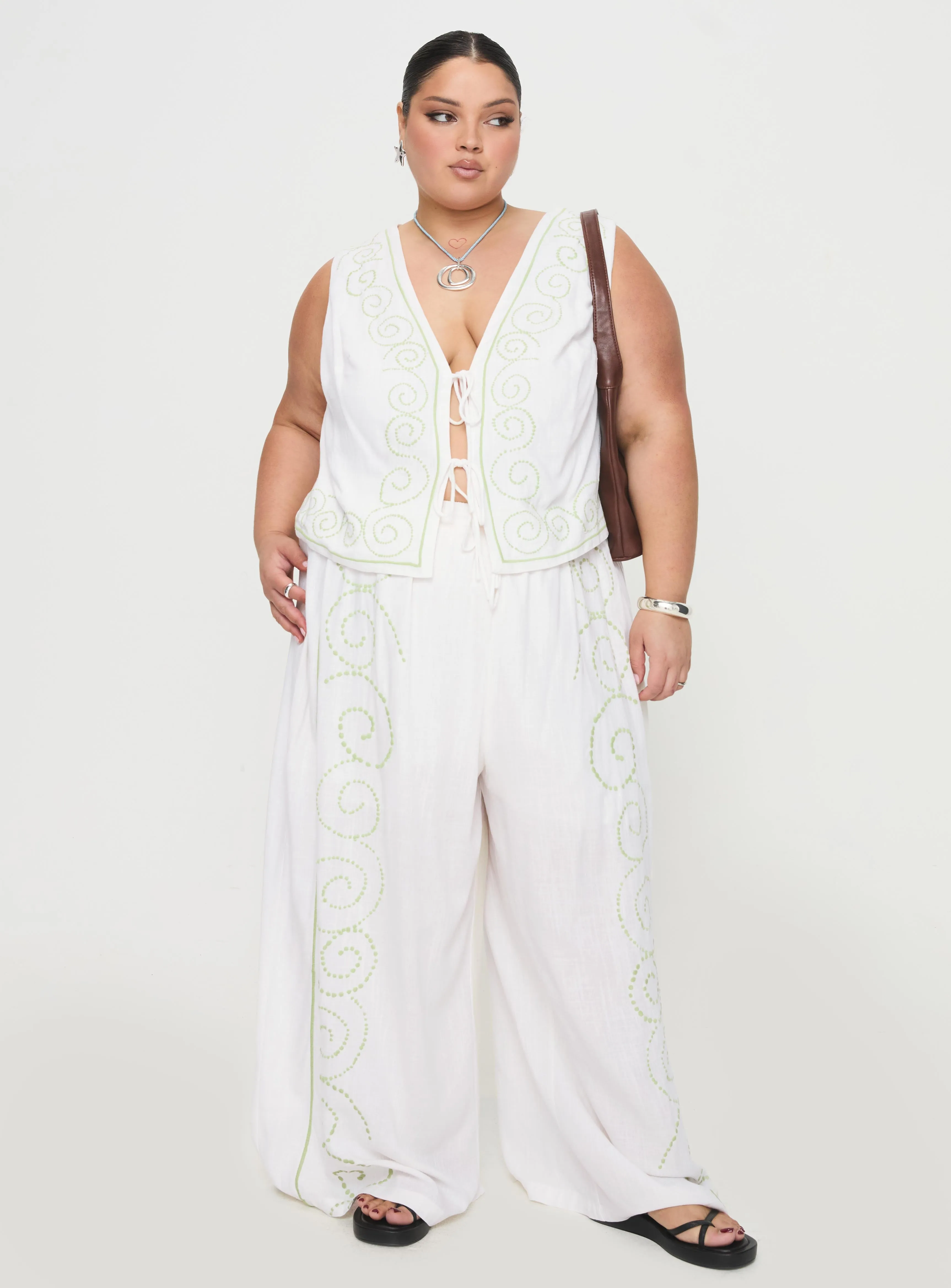 Kindred Tie Top White / Green Curve sold by Princess Polly product image thumbnail 3