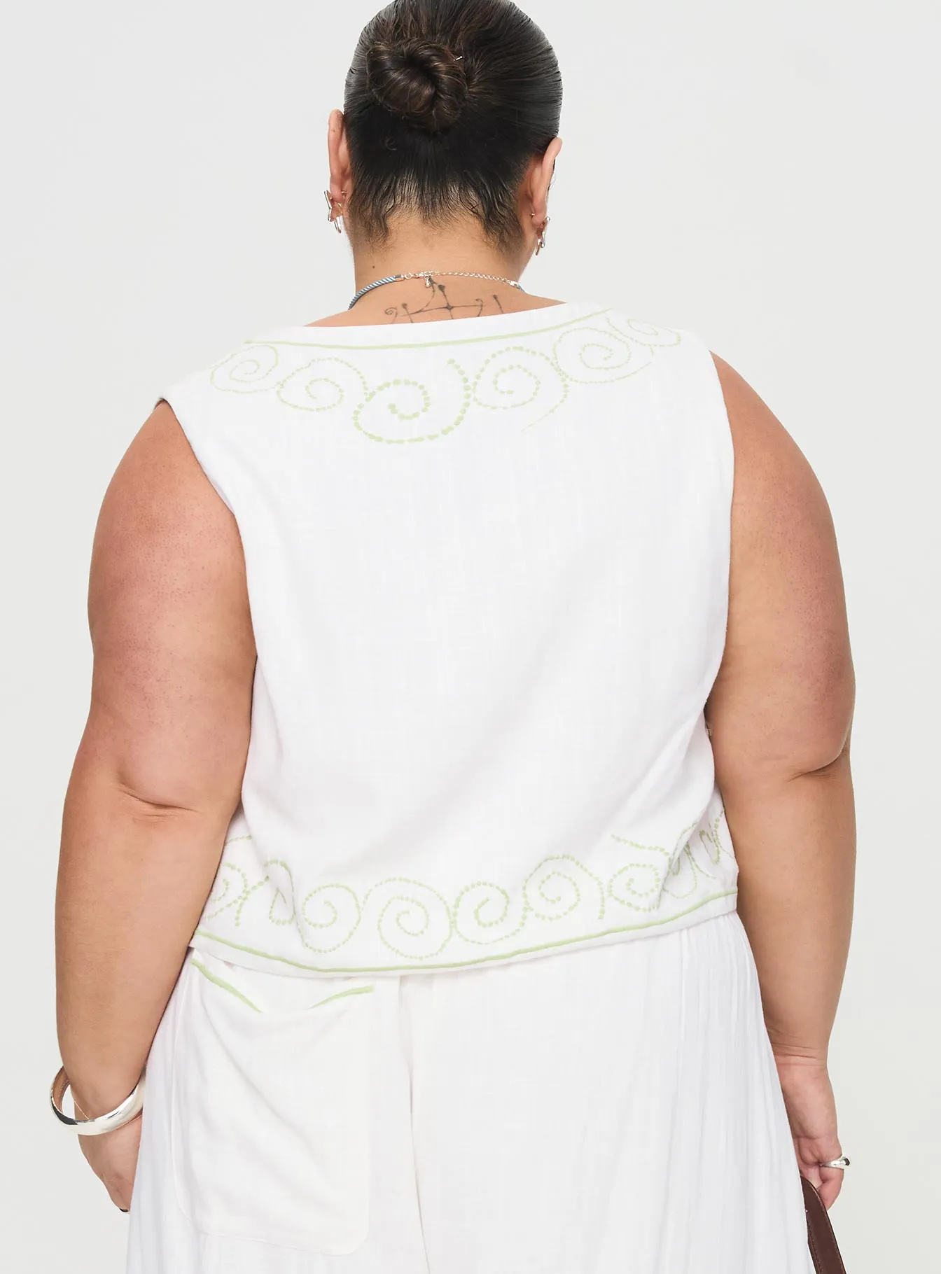 Kindred Tie Top White / Green Curve sold by Princess Polly product image thumbnail 5
