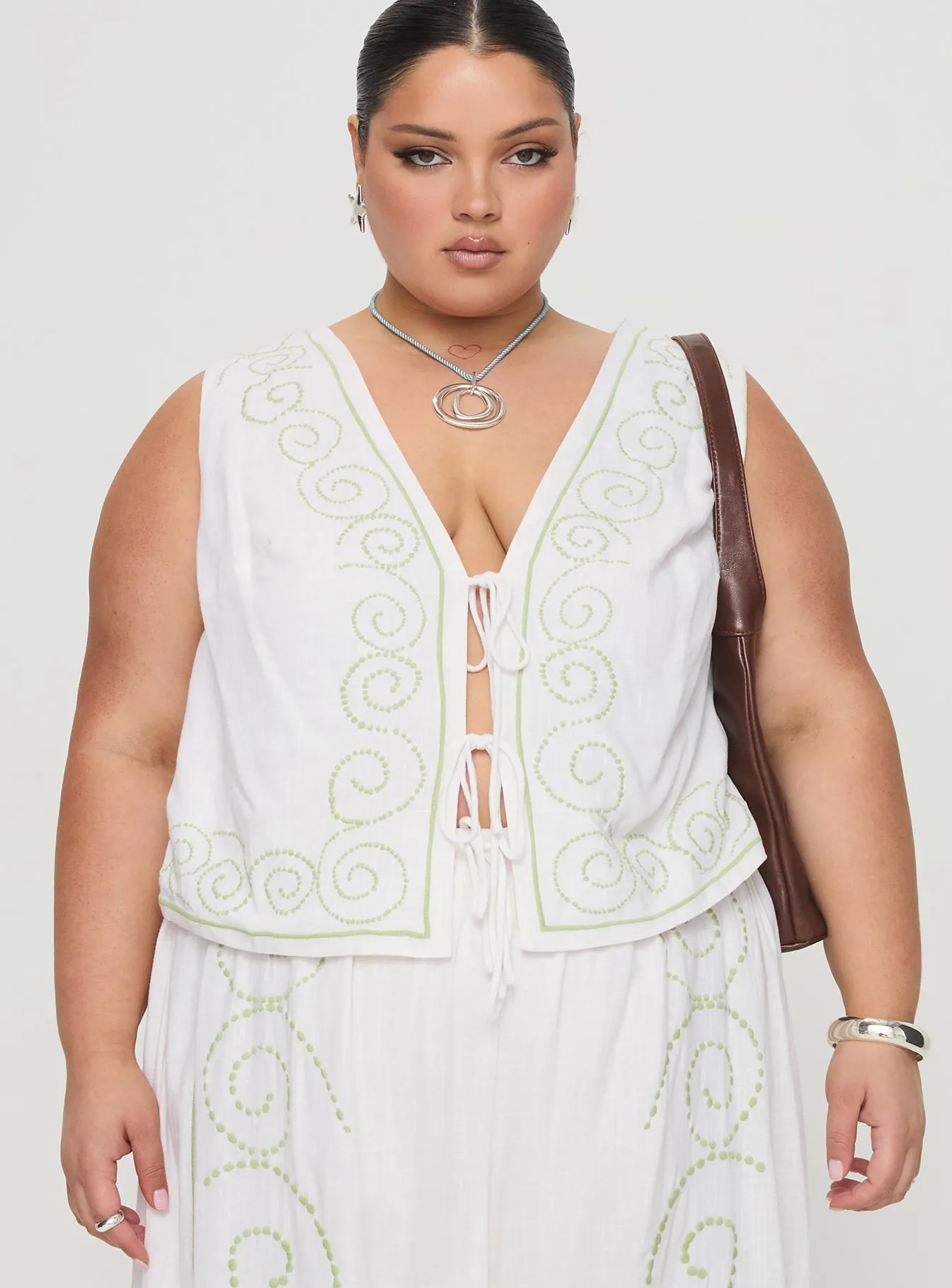 Kindred Tie Top White / Green Curve sold by Princess Polly product image thumbnail 2