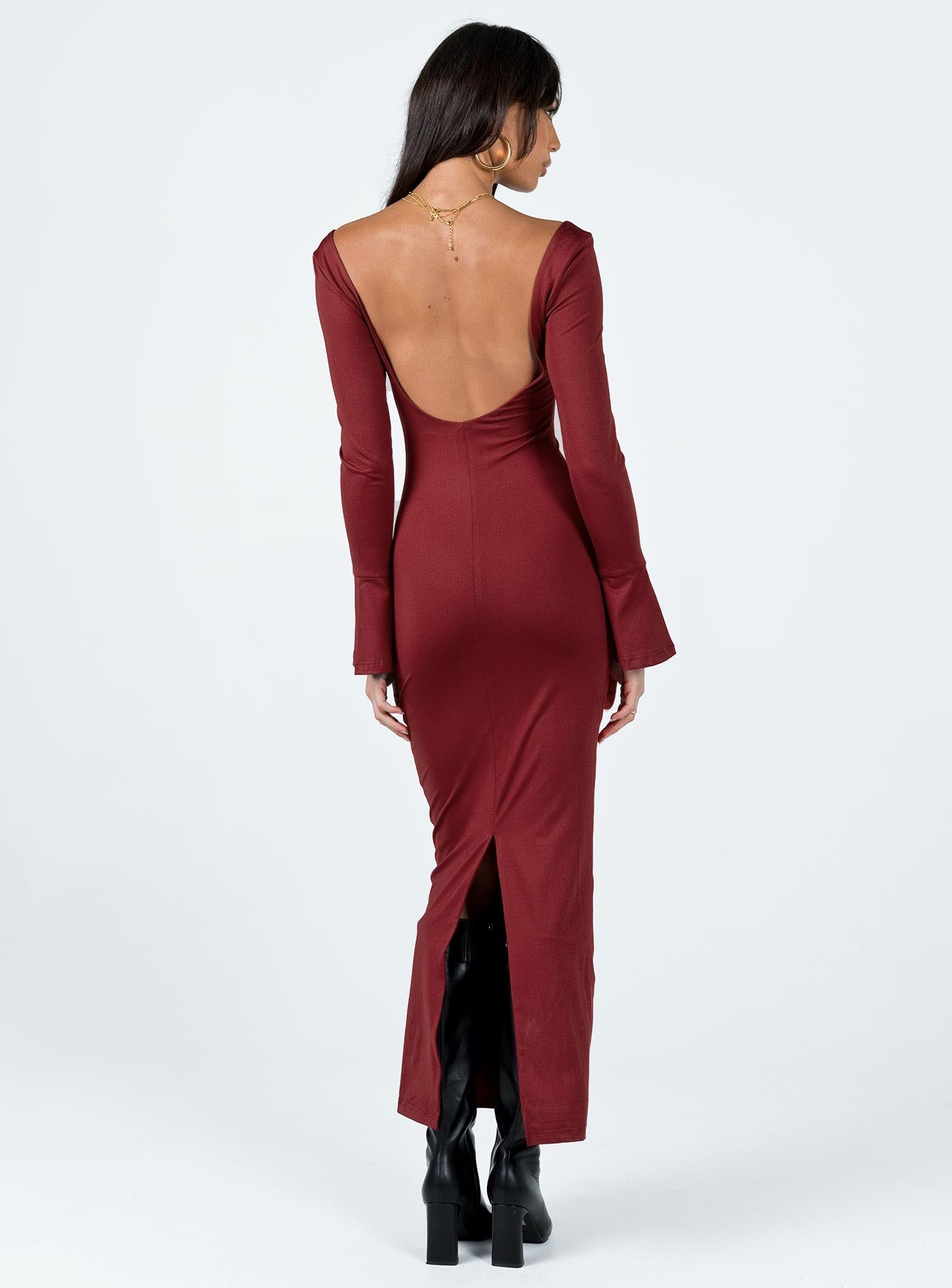 Belfa Long Sleeve Maxi Dress Burgundy sold by Princess Polly product image thumbnail 5