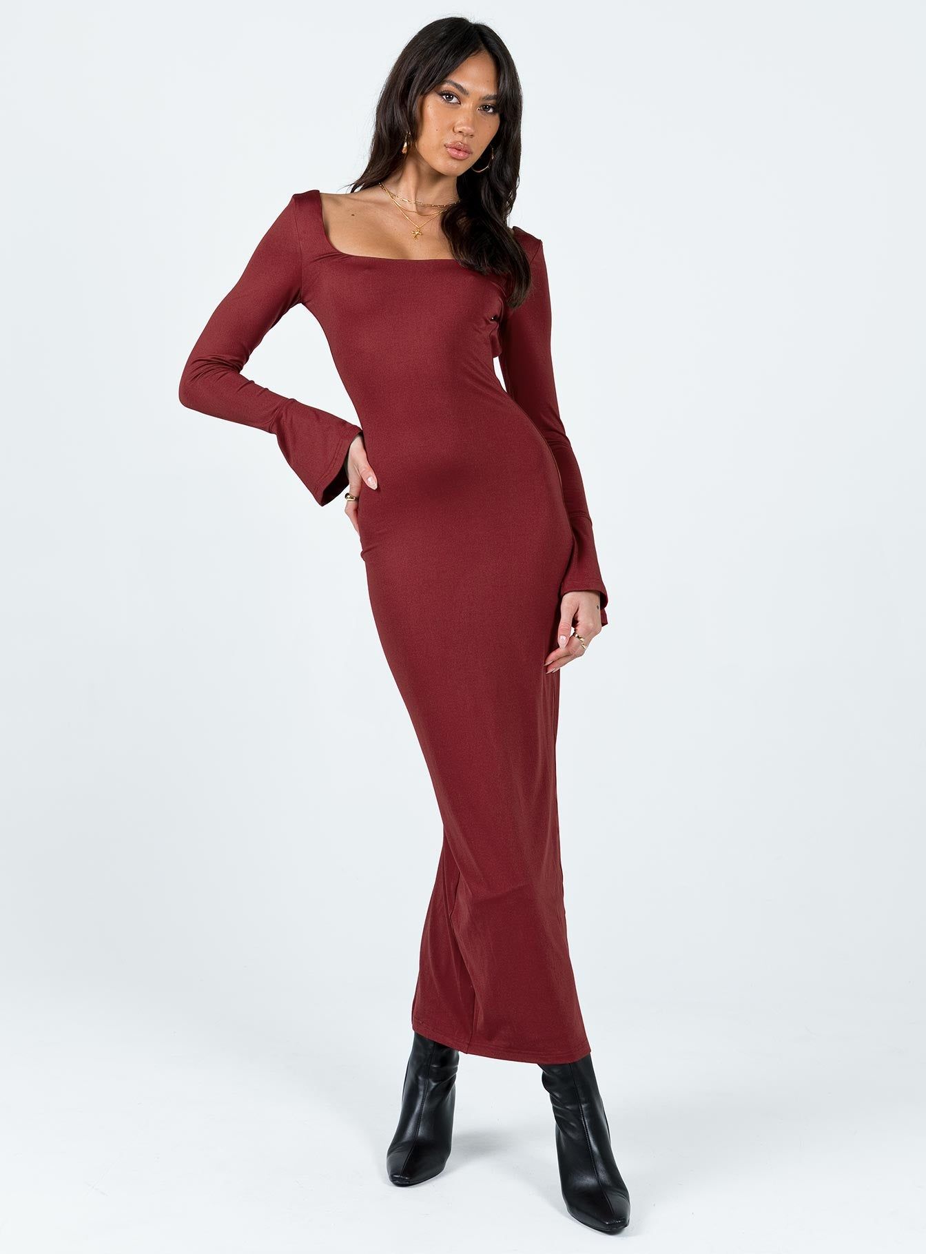 Belfa Long Sleeve Maxi Dress Burgundy sold by Princess Polly product image thumbnail 2