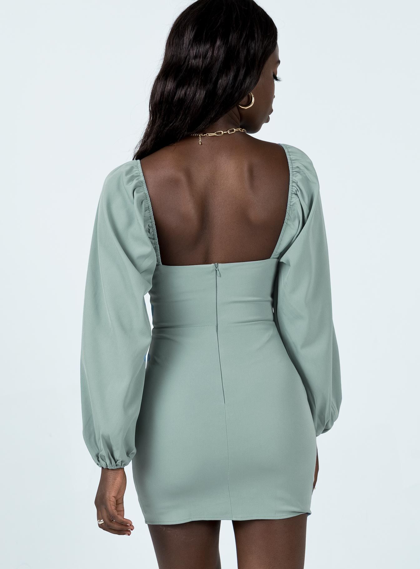 Lillie Long Sleeve Mini Dress Sage sold by Princess Polly product image thumbnail 5