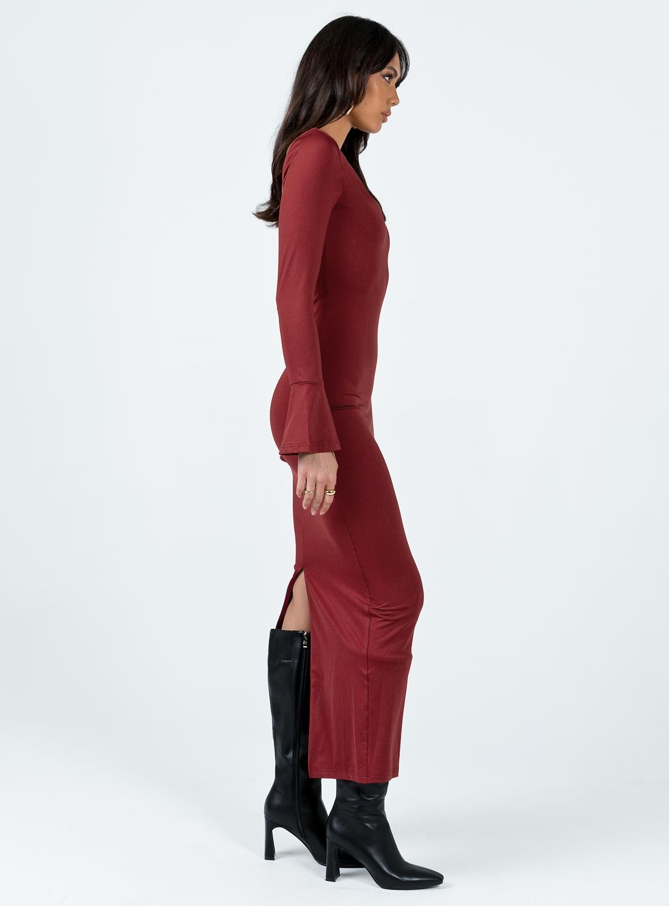 Belfa Long Sleeve Maxi Dress Burgundy sold by Princess Polly product image thumbnail 4