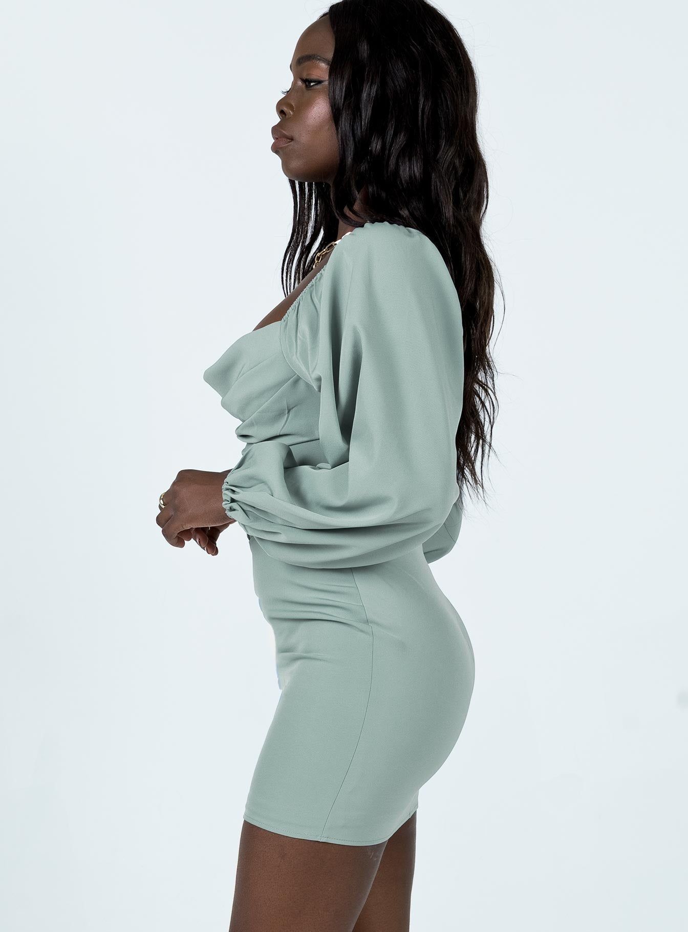 Lillie Long Sleeve Mini Dress Sage sold by Princess Polly product image thumbnail 4